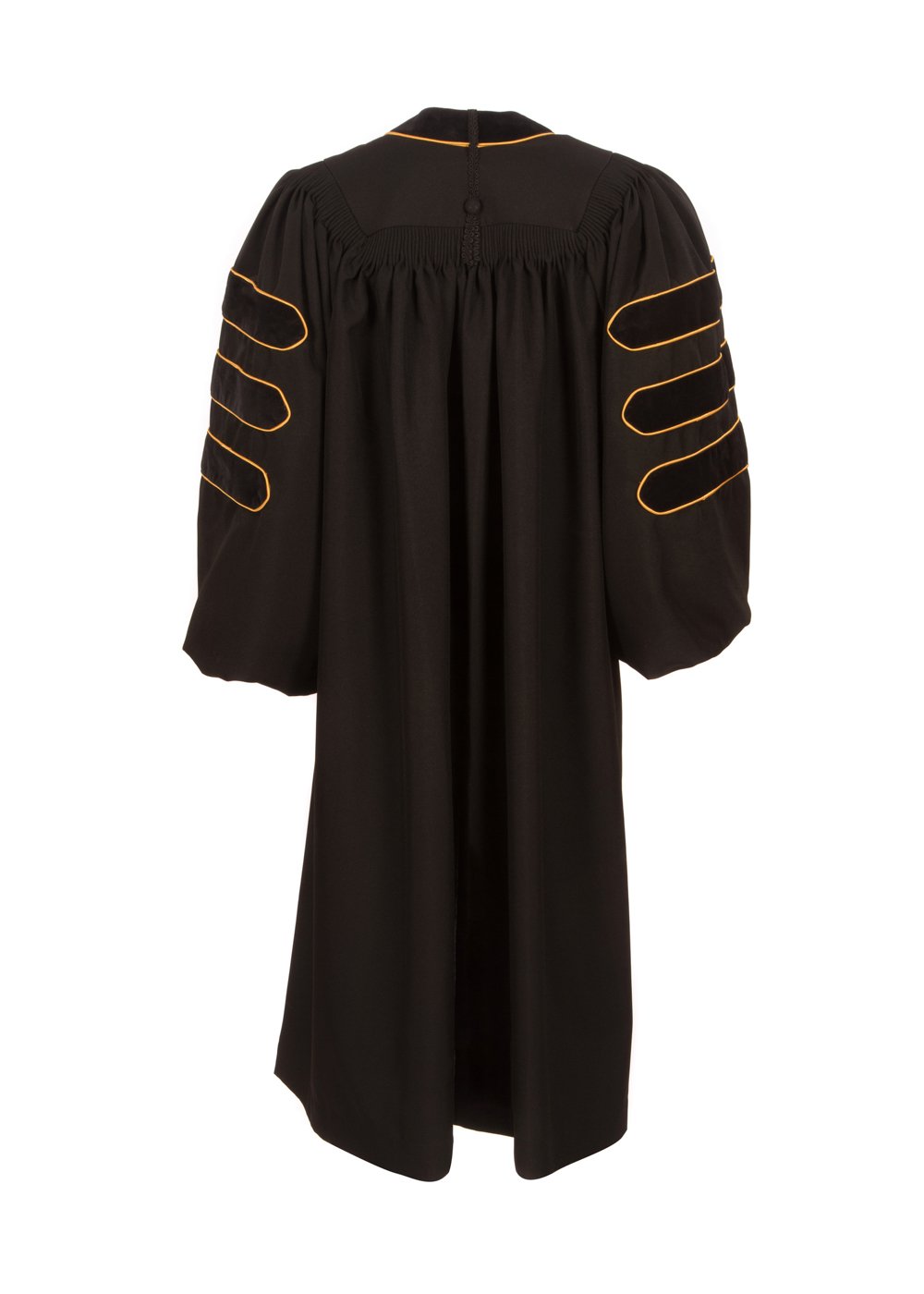 American Doctoral Graduation Gown - Black with Black Velvet & Gold Piping | PhD Graduation Attire for Commencement Ceremonies & Academic Events