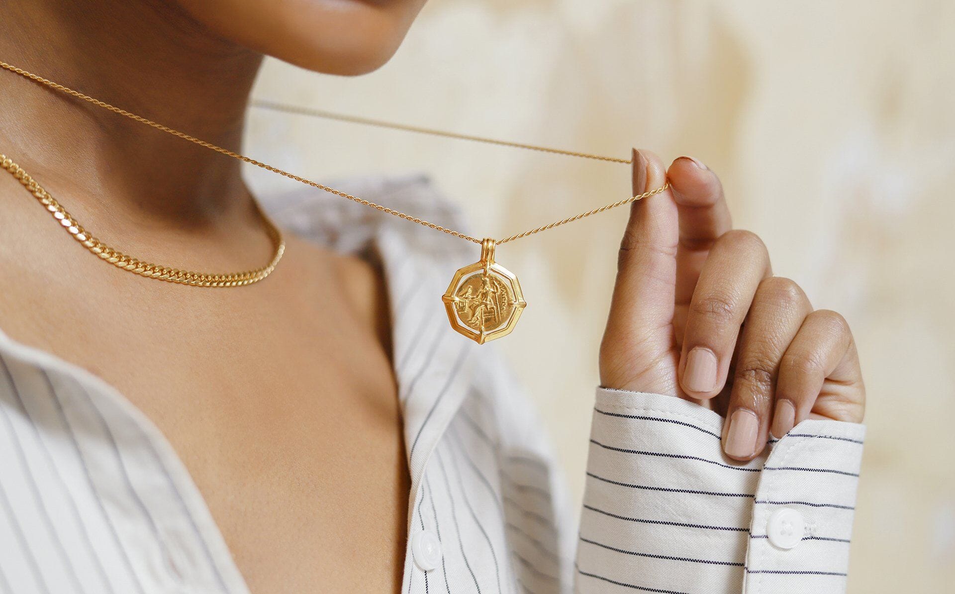 Lucy Williams Engravable Octagon Medallion Coin Necklace - 18k Gold Plated Personalized Jewelry Gift for Women | Perfect for Anniversaries, Birthdays & Special Occasions
