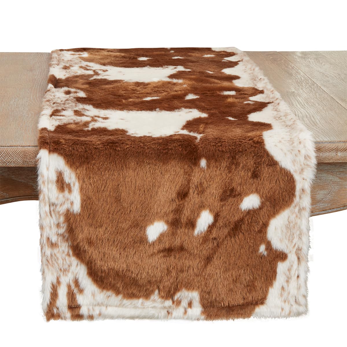 Fennco Styles Rustic Faux Fur Cowhide Table Runner 16x120 Inches - Brown Dining Table Decor for Weddings, Thanksgiving, Christmas, Home Decor & Special Events | Perfect for Farmhouse, Rustic & Modern Interior Design