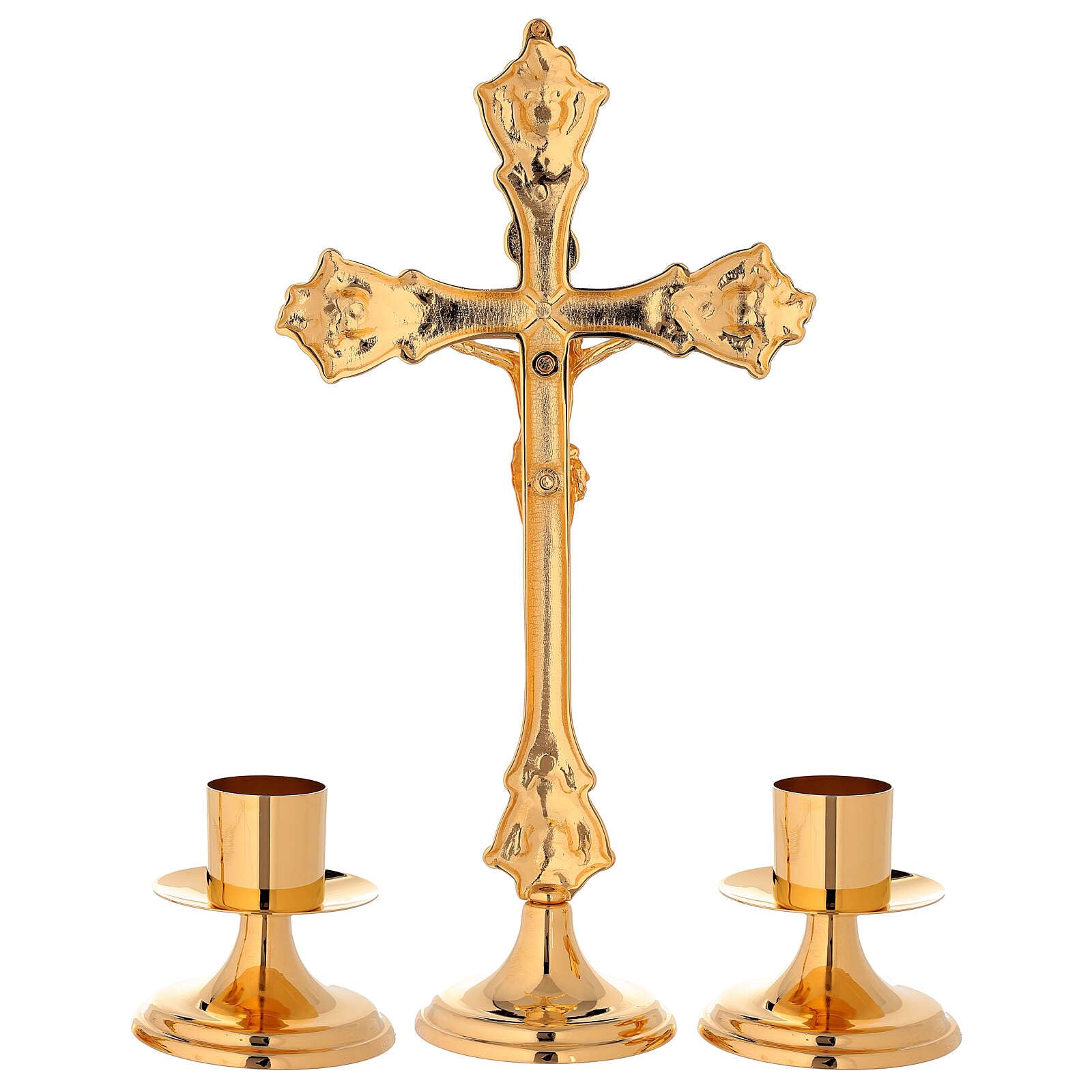 Brass Altar Set with Cross and Candle Holders - Smooth Base for Religious Ceremonies, Home Decor & Spiritual Practices