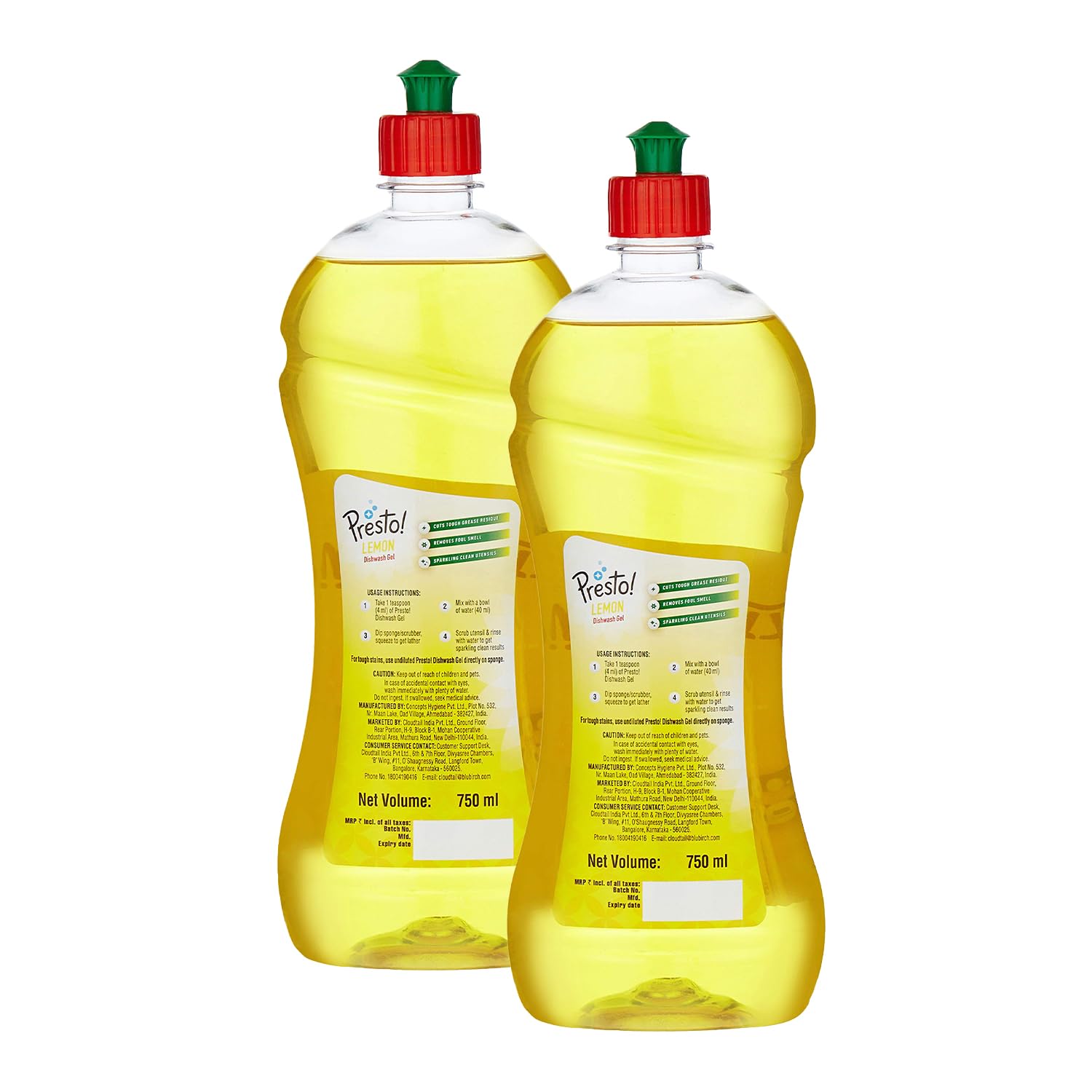 **Presto! Lemon Dishwashing Gel - 1.5 Litre (750ml x 2 Packs) | No Residue | Powerful Grease Cleaner for Pots, Pans & Utensils | Ideal for Kitchen, Camping & RV Use**