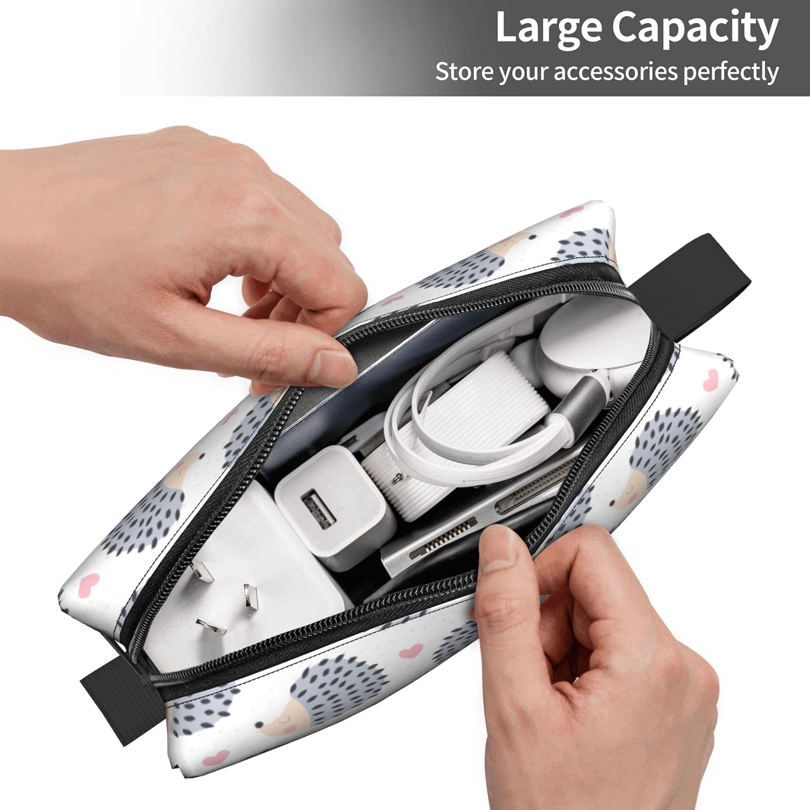 Adorable Hedgehog Print Makeup Bag - Cute Travel Cosmetic Organizer for Women | Perfect for Travel, Gym & Daily Essentials Storage