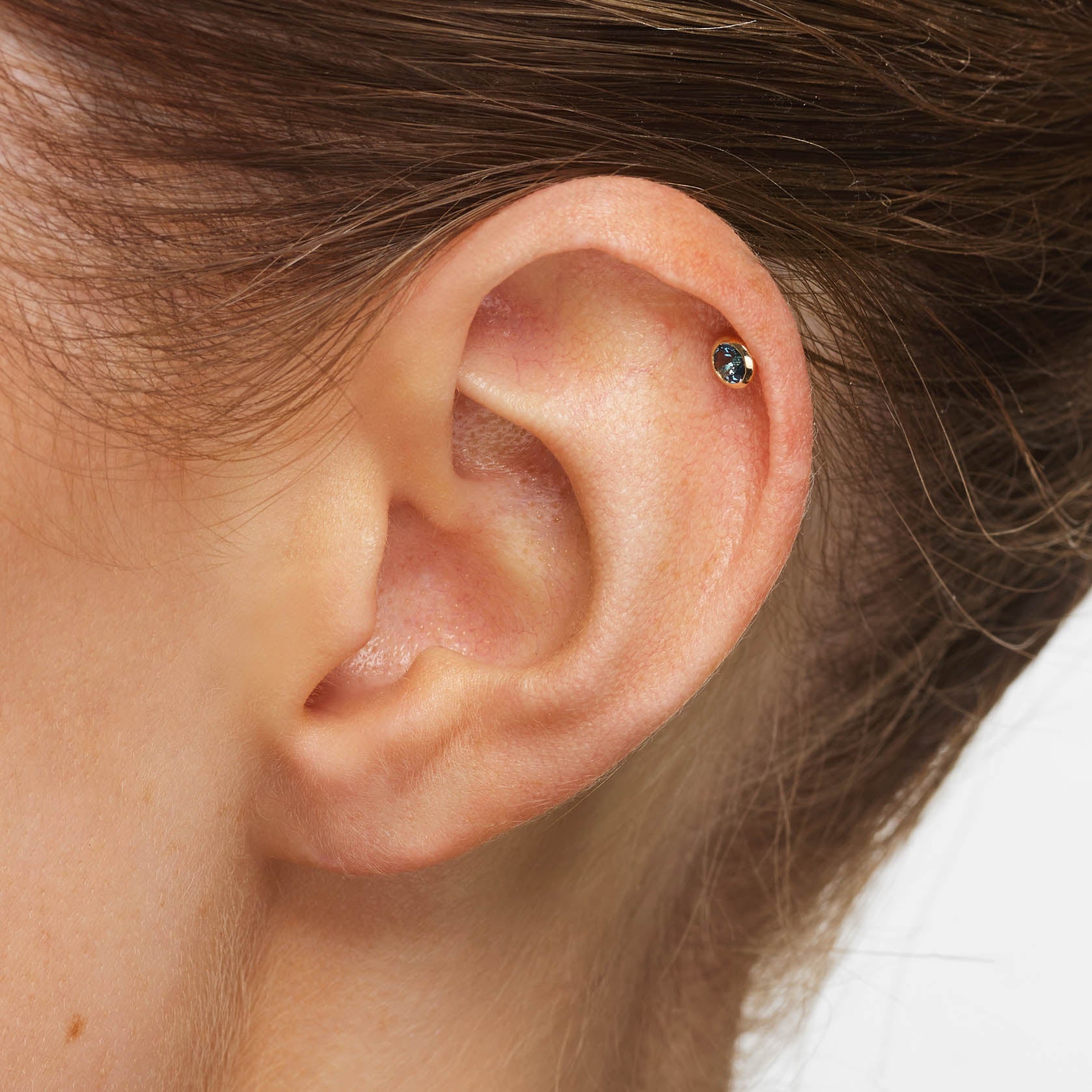 10K Gold Blue Topaz Bezel Helix Single Stud Earrings - Perfect for Daily Wear, Parties & Gifts