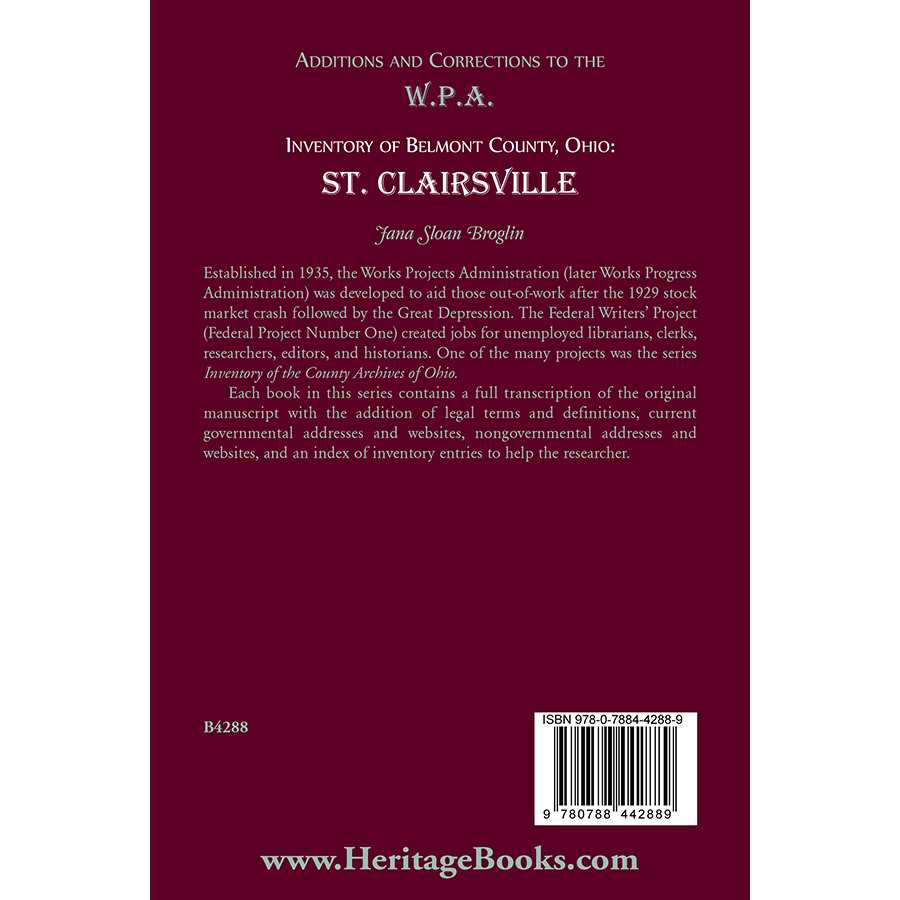 W.P.A. Inventory Additions & Corrections for Belmont County Ohio - St. Clairsville Historical Records | Genealogy Research & Local History Study