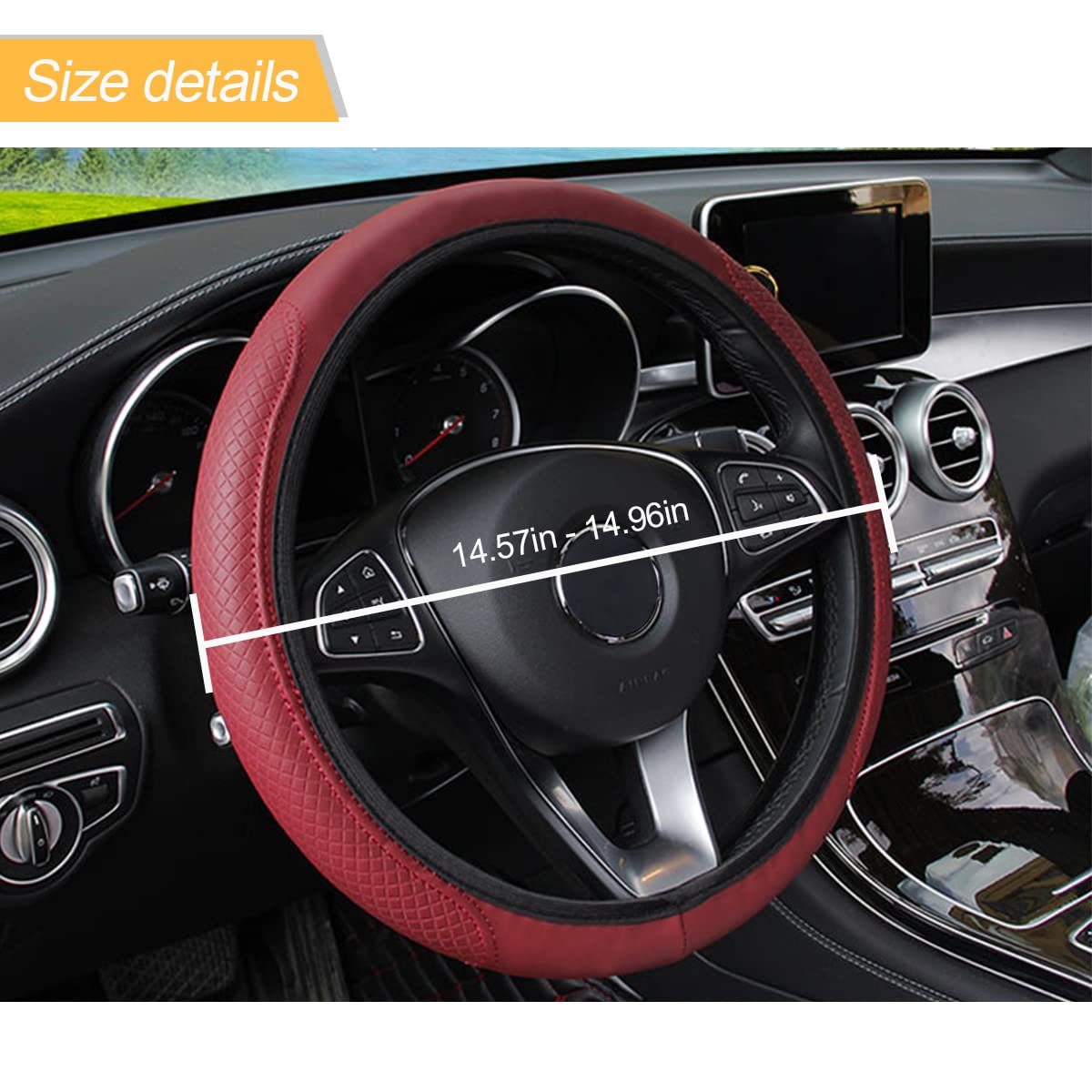 Premium Anti-Slip Leather Steering Wheel Cover - Breathable Microfiber Universal 15