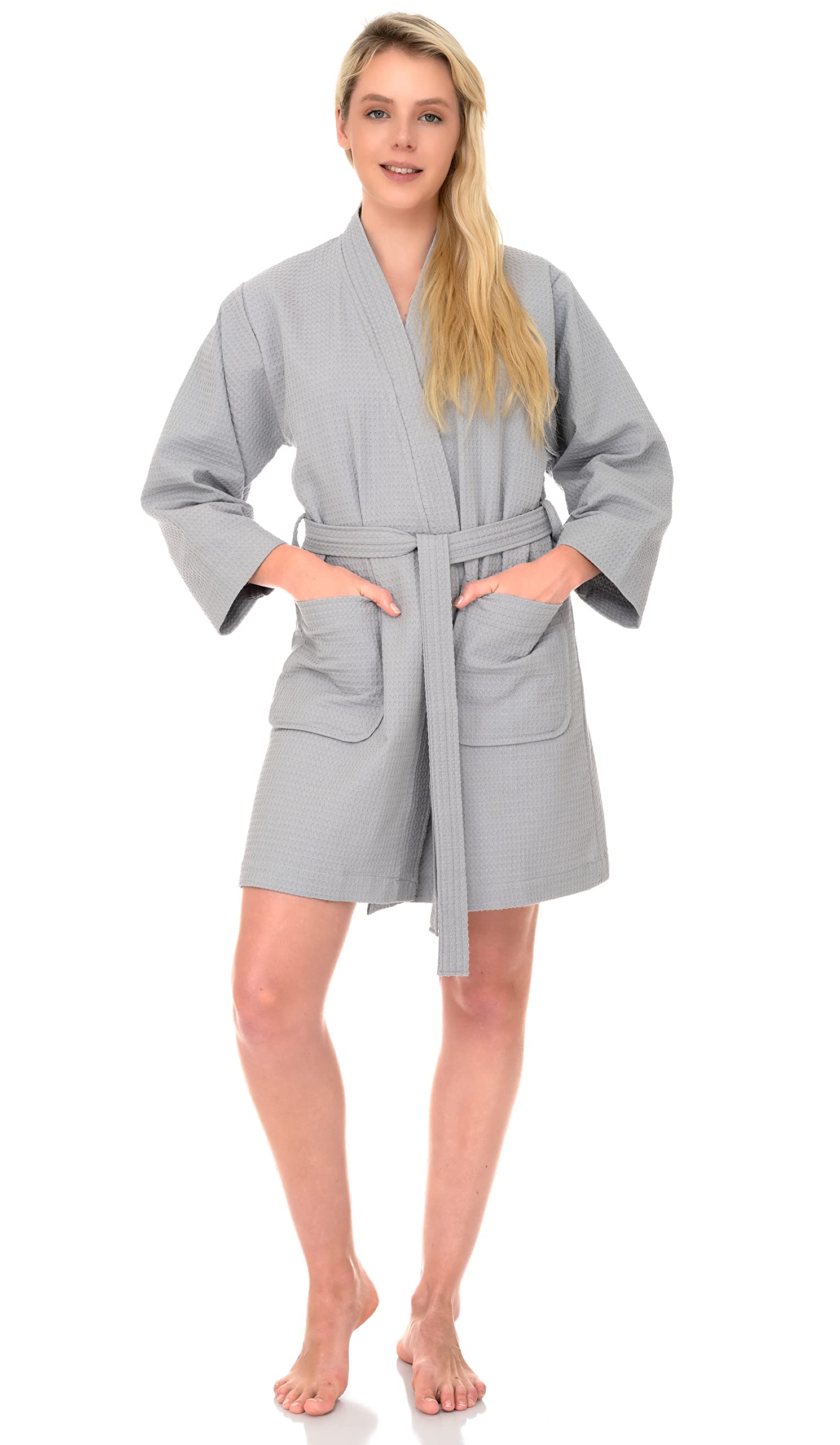 TowelSelections Women’s Short Spa Robe - Soft Waffle Weave Kimono Bathrobe for Women (XS-3X) | Lightweight Lounge Robe for Spa, Pool, Beach & Home Relaxation