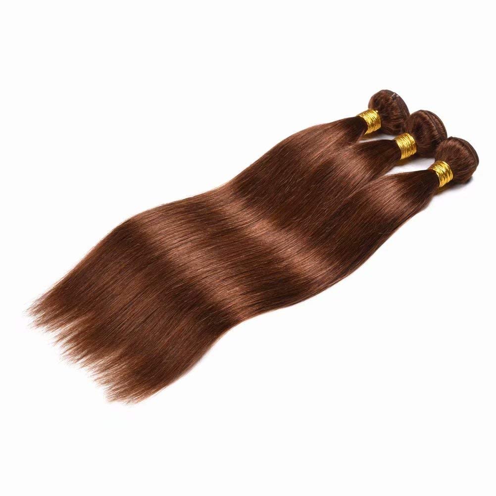 FEEL ME 100% Unprocessed Brazilian Virgin Human Hair Weave - 3 Bundles 18 18 18 Inch Silky Straight Hair Extensions (Light Brown, 300g) for Natural Look, Styling & Daily Wear