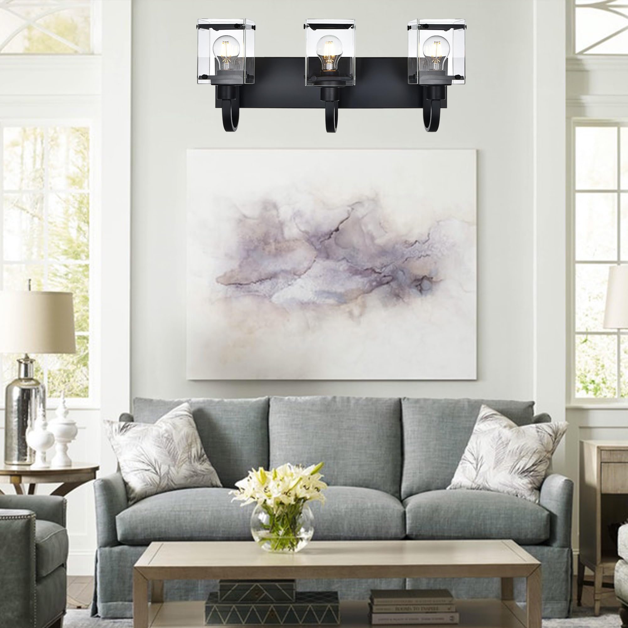 Modern Black Bathroom Light Fixtures - 3-Light Industrial Wall Sconces for Vanity Mirror, Farmhouse Style Bath Lighting for Above Mirror - Perfect for Bathroom, Powder Room & Dressing Room Makeup Lighting