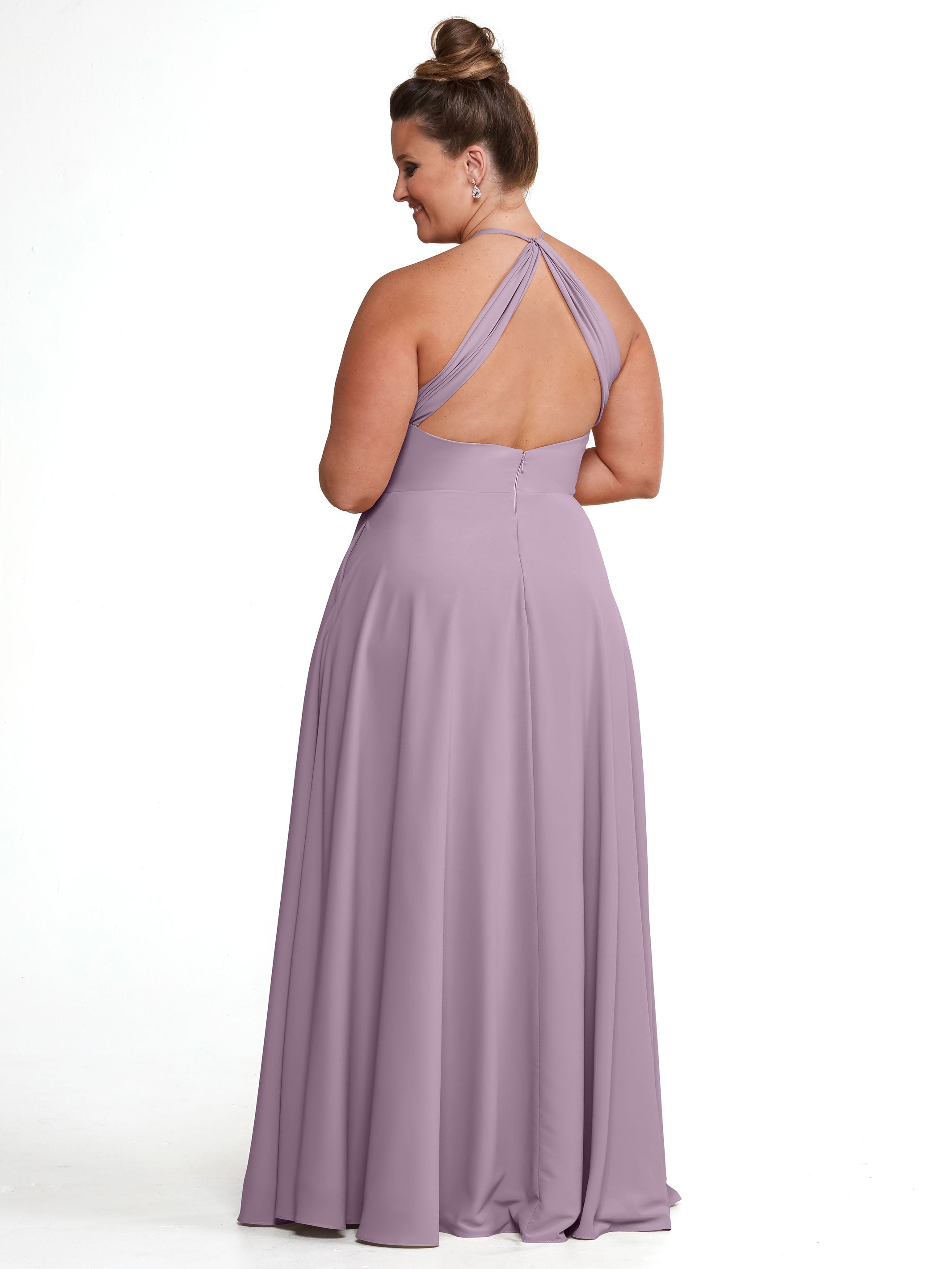 Elegant 83022 Stretch Chiffon Halter A-Line Bridesmaid Dress with Pockets - Perfect for Weddings, Formal Events & Special Occasions