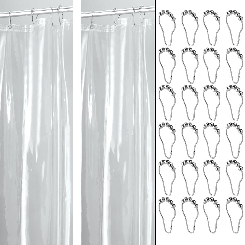 Premium Heavy Duty Waterproof Shower Curtain Liner - 10-Gauge Vinyl Bathroom Set with Hooks (54x78 Inches, 4-Pack, Clear/Brushed) - Ideal for Bathroom, Shower & Bathtub Protection