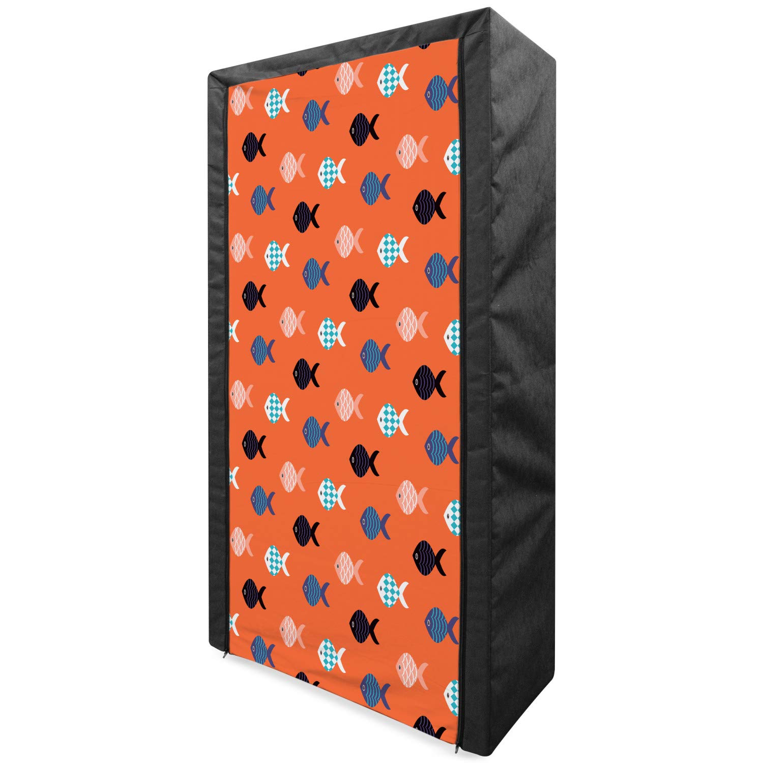 Ambesonne Peach Portable Fabric Wardrobe with Fishes Motif - Nautical Marine Sea Underwater Creature Design - Clothing Organizer & Storage Closet with Shelves, 33.5 Inches - Persian Blue Salmon Teal - Perfect for Bedroom, Dorm, or Apartment Organization