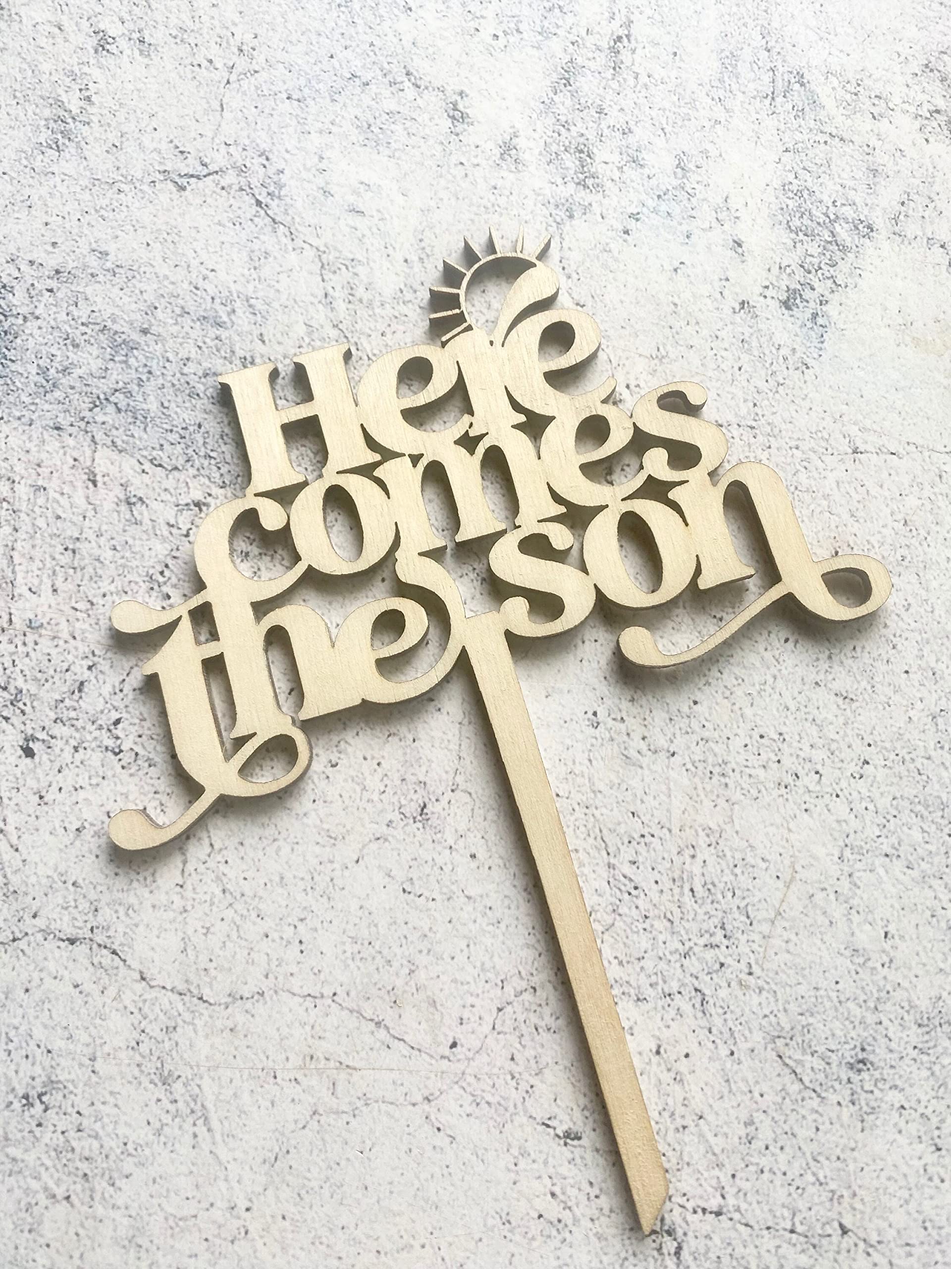 Custom Wooden Cake Topper - Personalized Baby Shower & First Birthday Decor - Beatles Inspired Spring Theme - Perfect for Gender Reveals, Wedding Cakes & Special Celebrations