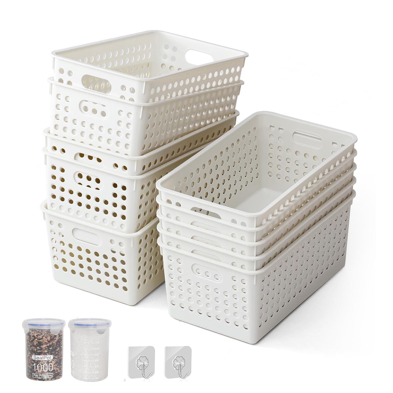 10-Pack Plastic Storage Baskets - Small Stackable Pantry Organizer Bins for Kitchen, Bathroom, Bedroom & Office | Space-Saving Home Organization Solution for Shelves, Countertops, Cabinets & Desktops | Perfect for Clutter-Free Living Spaces & Efficient Storage Needs