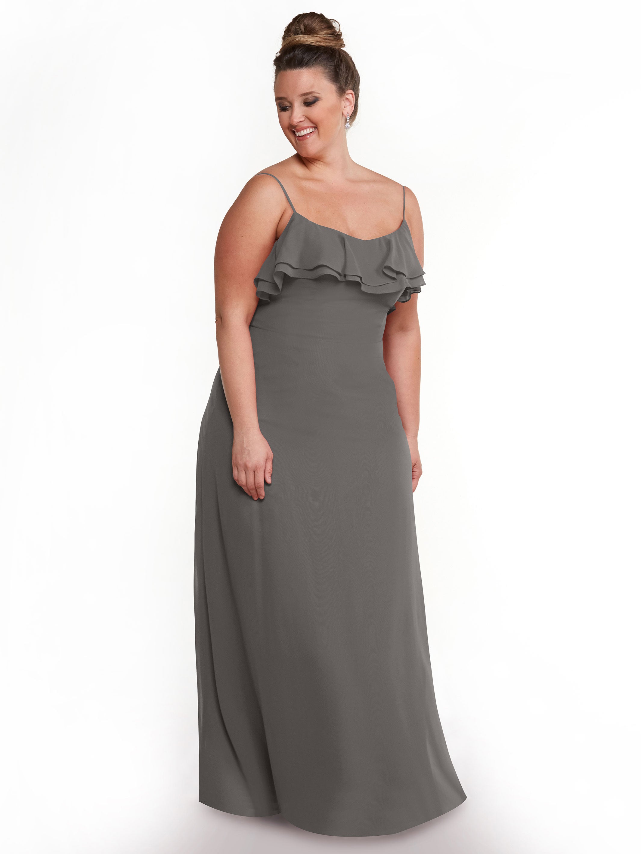 Elegant 80146 Sheath Chiffon Bridesmaid Dress with Ruffled Neckline - Perfect for Weddings, Formal Events & Special Occasions