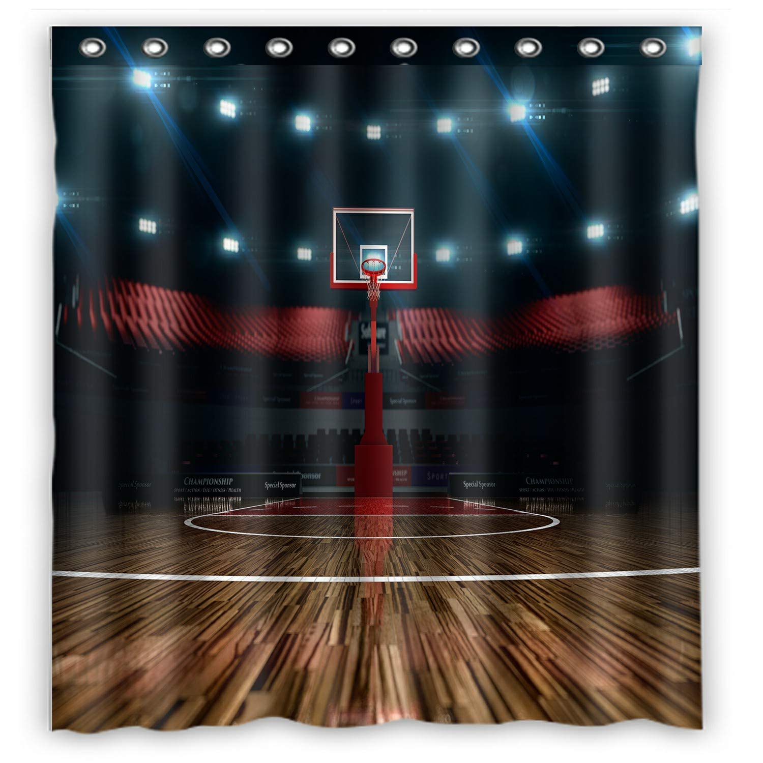 ECZJNT Basketball Court Design Waterproof Shower Curtain - 66x72 Inch Sport Arena Theme Bathroom Decor for Long Shot Distance & Unfocus Effect - Perfect for NBA Fans, Game Room, and Modern Home Bathrooms