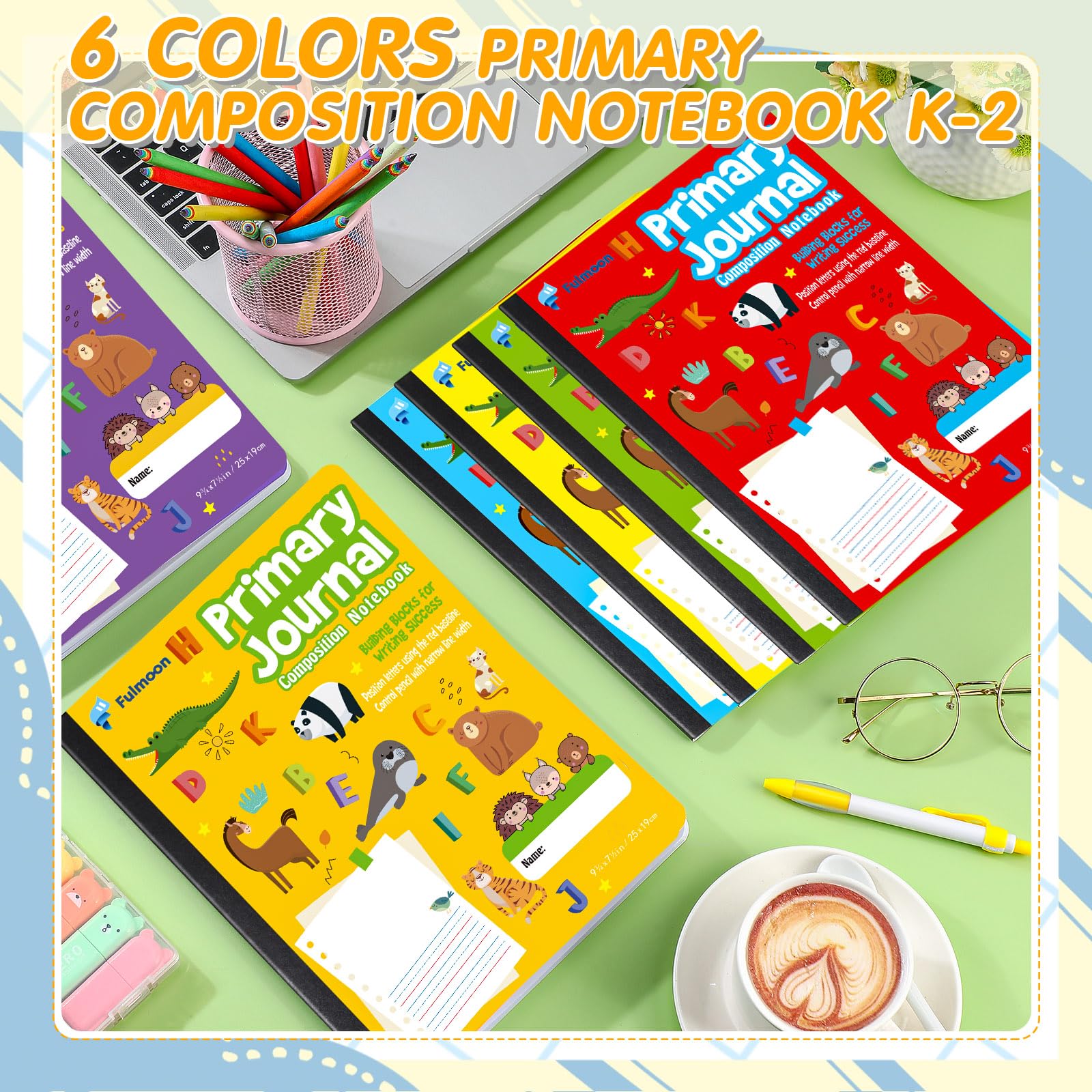 Fulmoon 100 Pcs Primary Composition Notebook K-2 with Picture Space - Draw and Write Journal for Kids, Preschool Classroom Supplies, 80 Sheets Multicolor - Perfect for Kindergarten Writing Practice, Homeschooling & Creative Storytelling