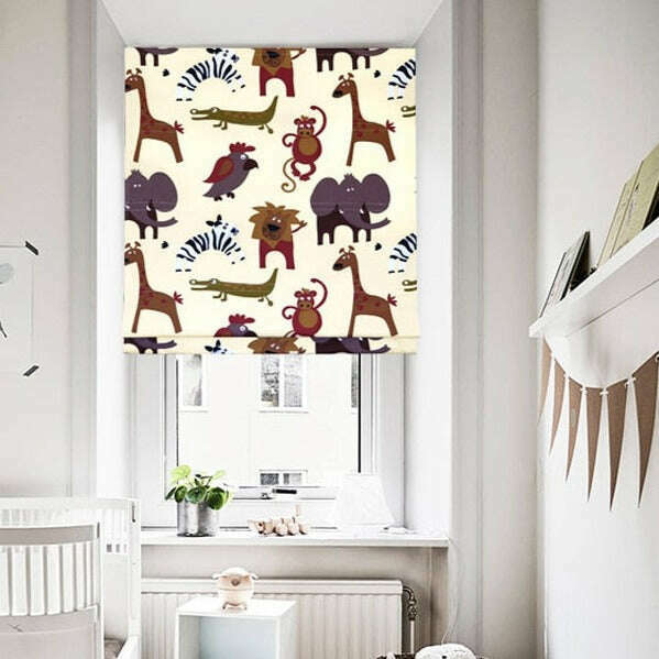 Napa Roman Blinds with Animal Zoo Print - Stylish Window Treatment for Kids' Room, Nursery & Playroom Decor