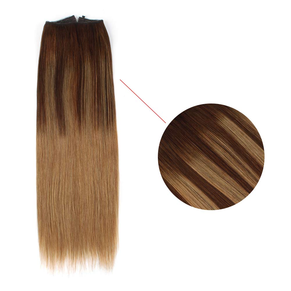 Sassina Invisible Wire Hair Extensions - 100% Real Human Hair with Transparent Wire, Adjustable Size & Secure Clips, Natural Straight Secret Miracle Hairpiece (14 Inch, 90g, Color #B4-27) - Perfect for Daily Wear, Parties & Special Occasions