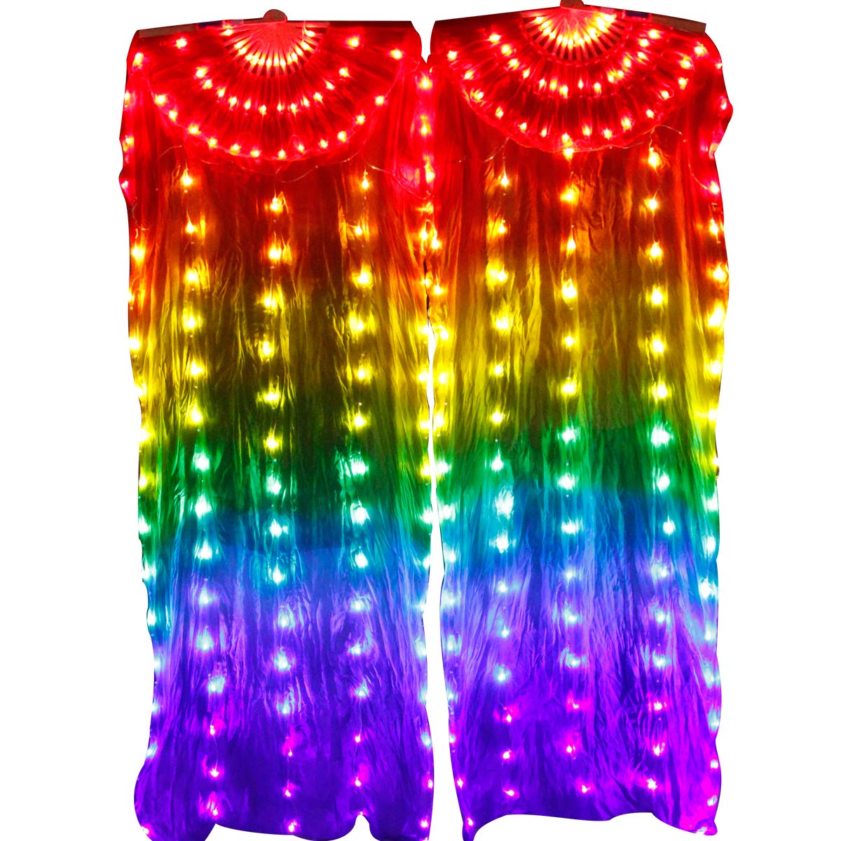 Professional Belly Dance LED Fan Veil - 1.8m Long Handmade Silk Bamboo Fans for Performance, Stage Show & Outdoor Dance (1 Pair, Horizontal) | Perfect for Belly Dancers, Costume Accessories & Night Performances