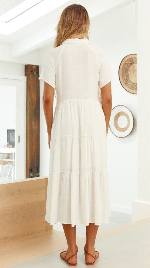Kimberly Midi Dress - Elegant White Flowy Dress for Women | Perfect for Weddings, Parties & Summer Outfits