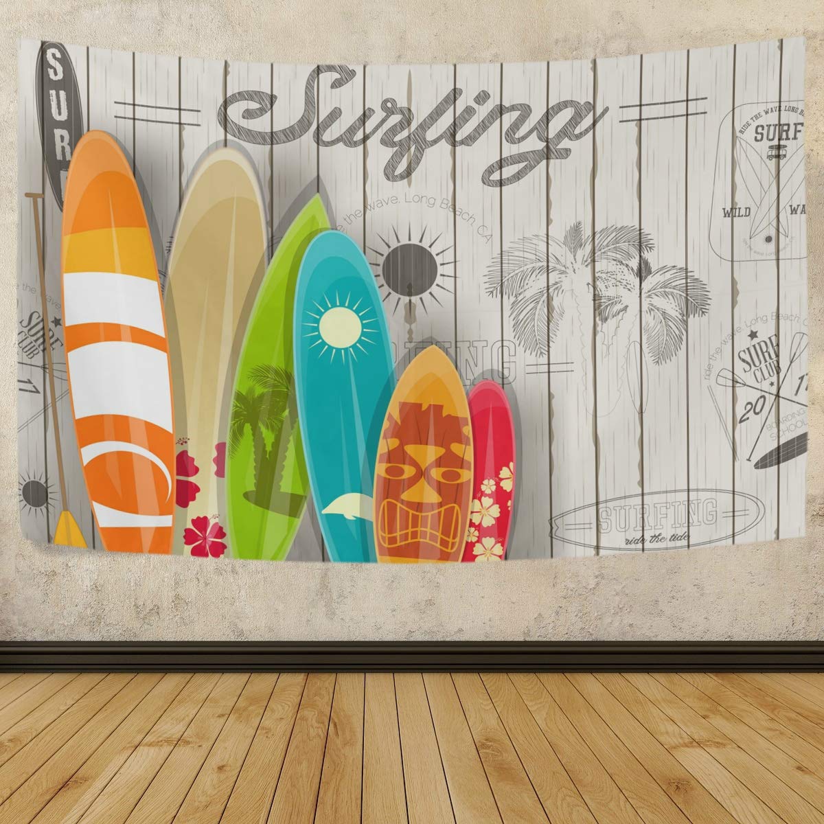 MOYYO Vintage Surfing Tapestry - 80x60 Inch Surfboard Wall Art, Polyester Wall Hanging for Bedroom, Living Room & Dorm Decor | Beach Theme Home Decor, Boho Wall Blanket, Perfect for Surf Lovers & Coastal Style Interiors