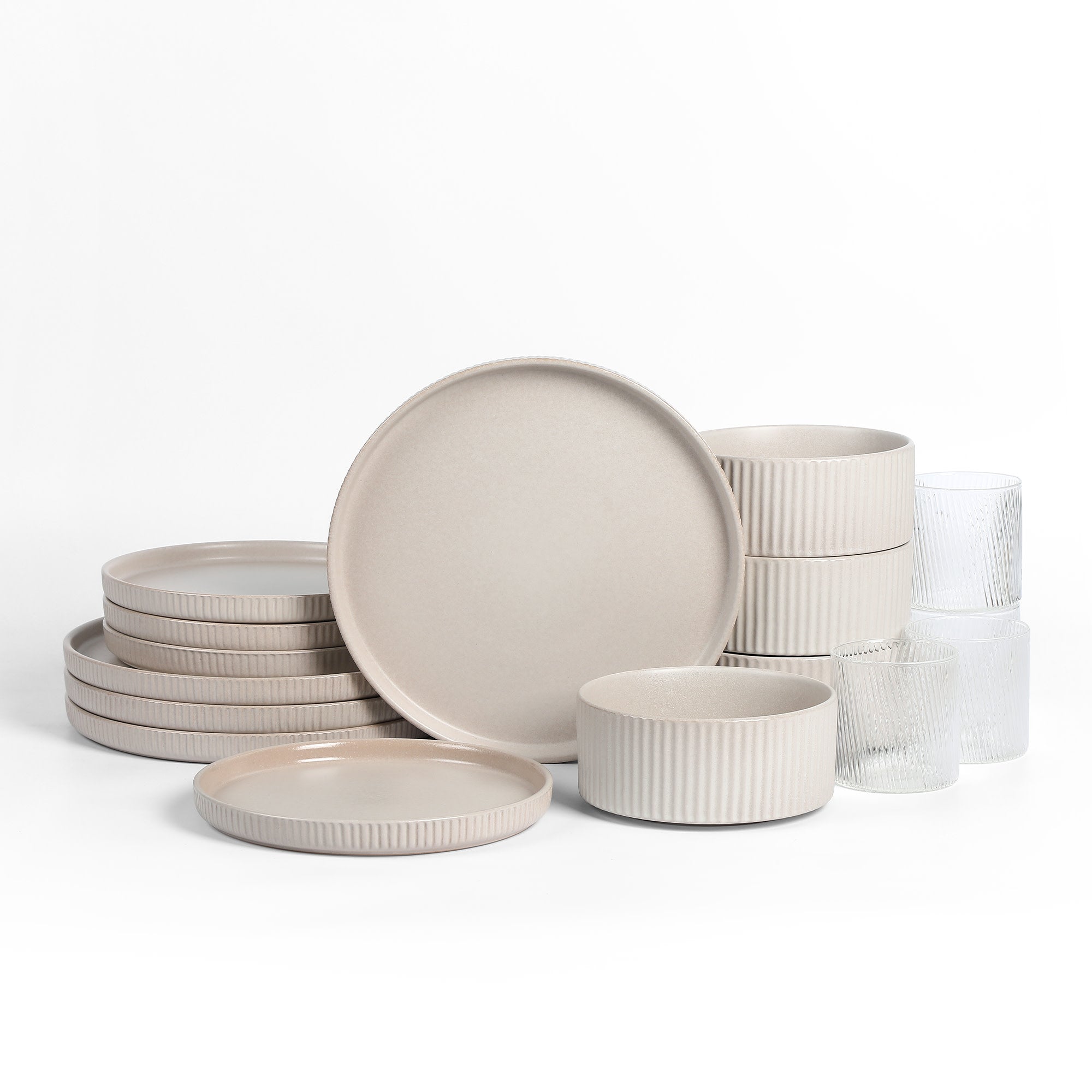 Premium Borosilicate Glass & Stoneware Dinnerware Set - Durable & Elegant Beige Tableware for Everyday Use, Entertaining & Special Occasions
