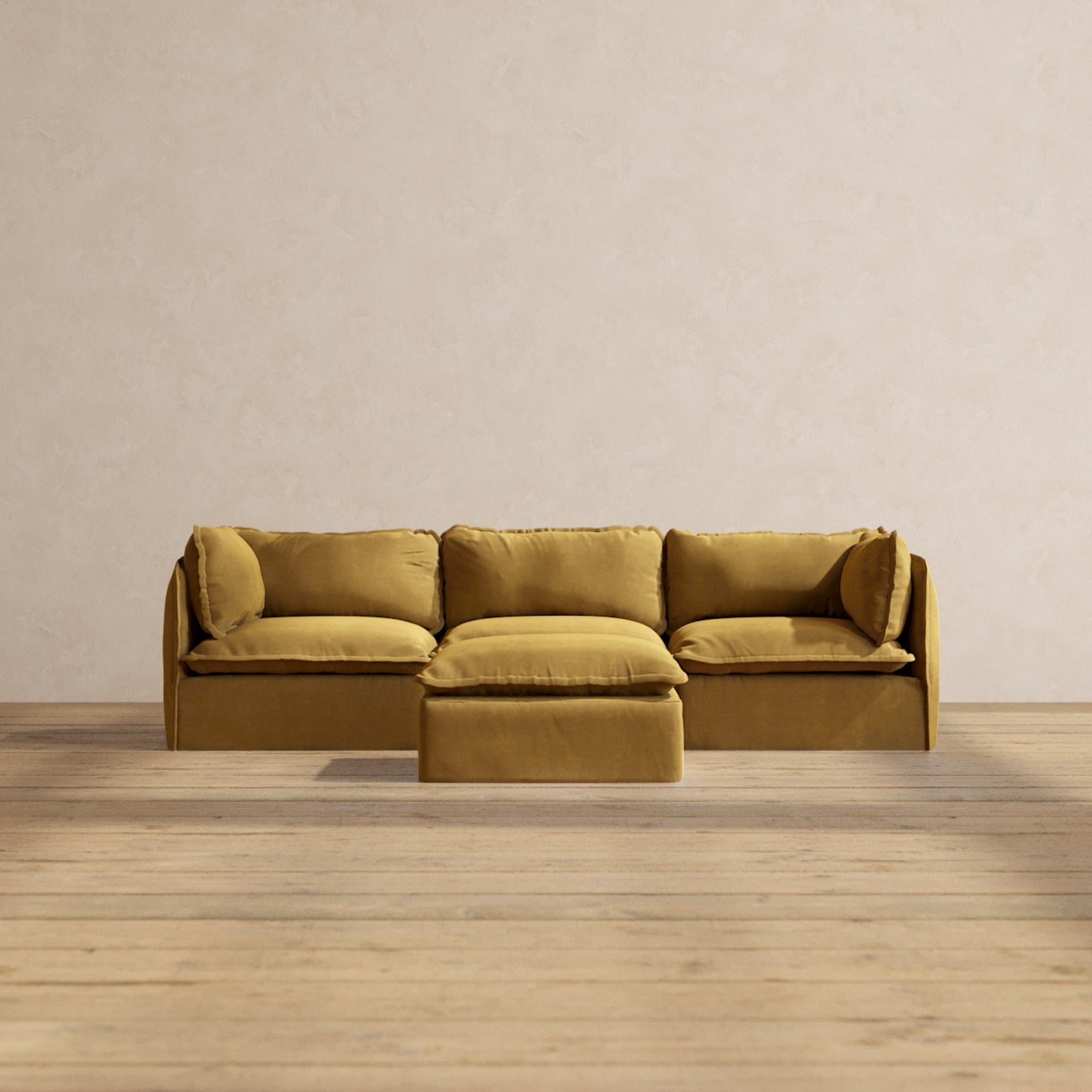 Premium Modular 3-Seater Sofa with Ottoman in Toffee Brown | Luxe Fabric Blend | Perfect for Living Rooms, Home Theaters & Lounge Areas