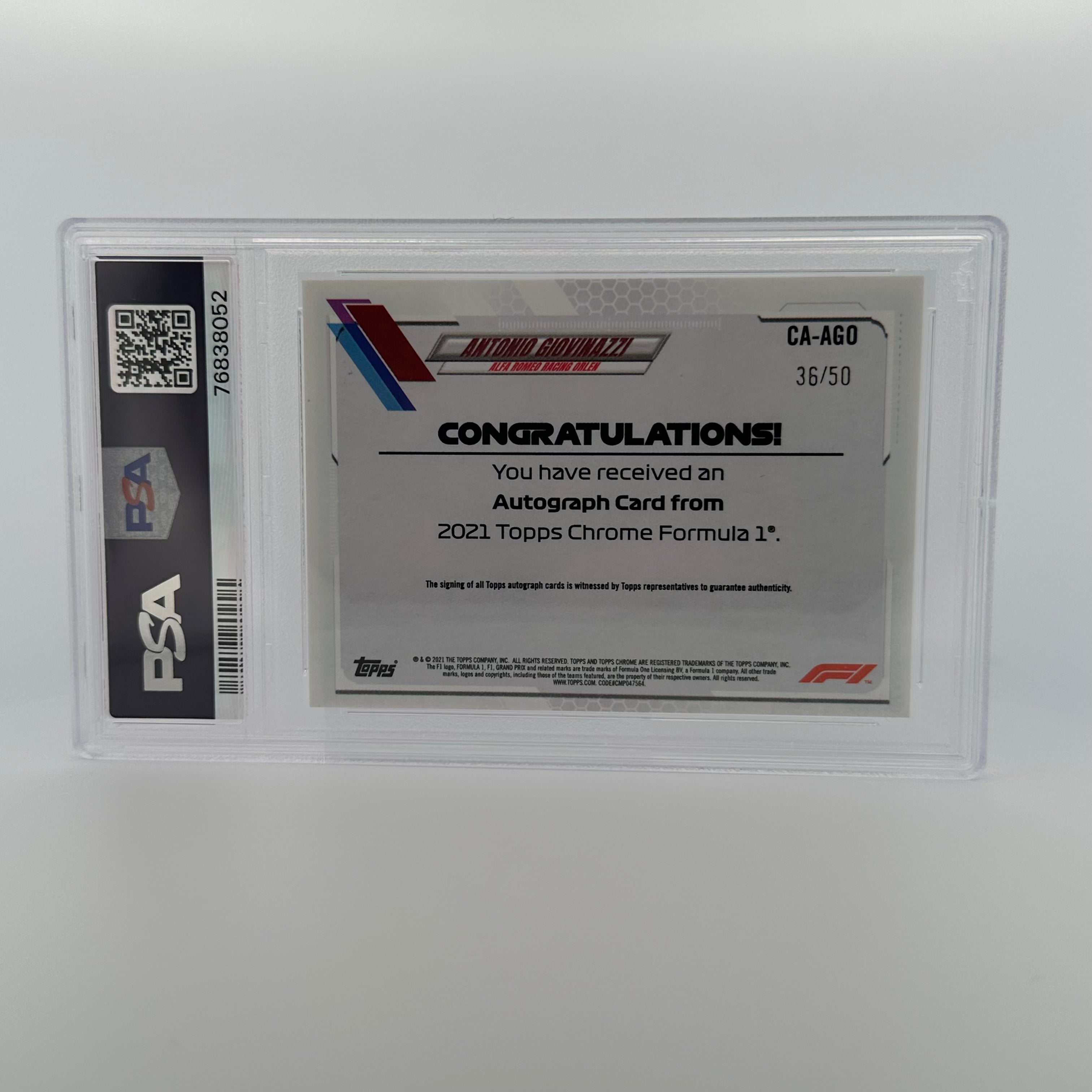 PSA 9 Antonio Giovinazzi #CAAGO 35/50 Gold Refractor Auto - Perfect for F1 Collectors & Racing Memorabilia Enthusiasts