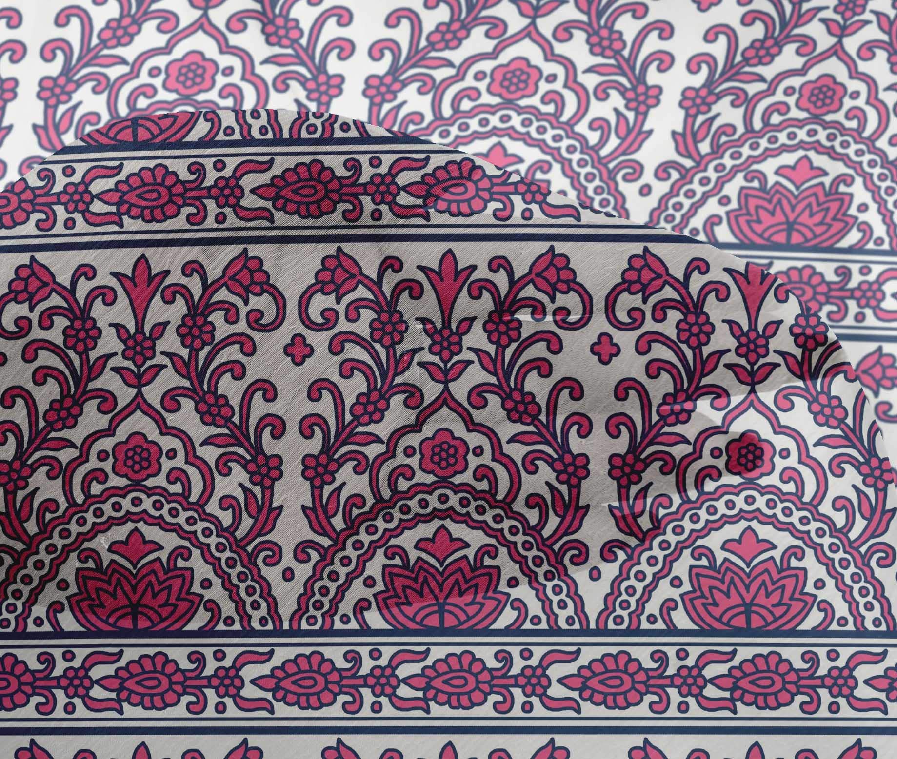 oneOone Viscose Chiffon Pink Fabric with Leaves & Floral Print - 42 Inch Wide Dress Material by The Yard | Perfect for Summer Dresses, Blouses, and DIY Sewing Projects