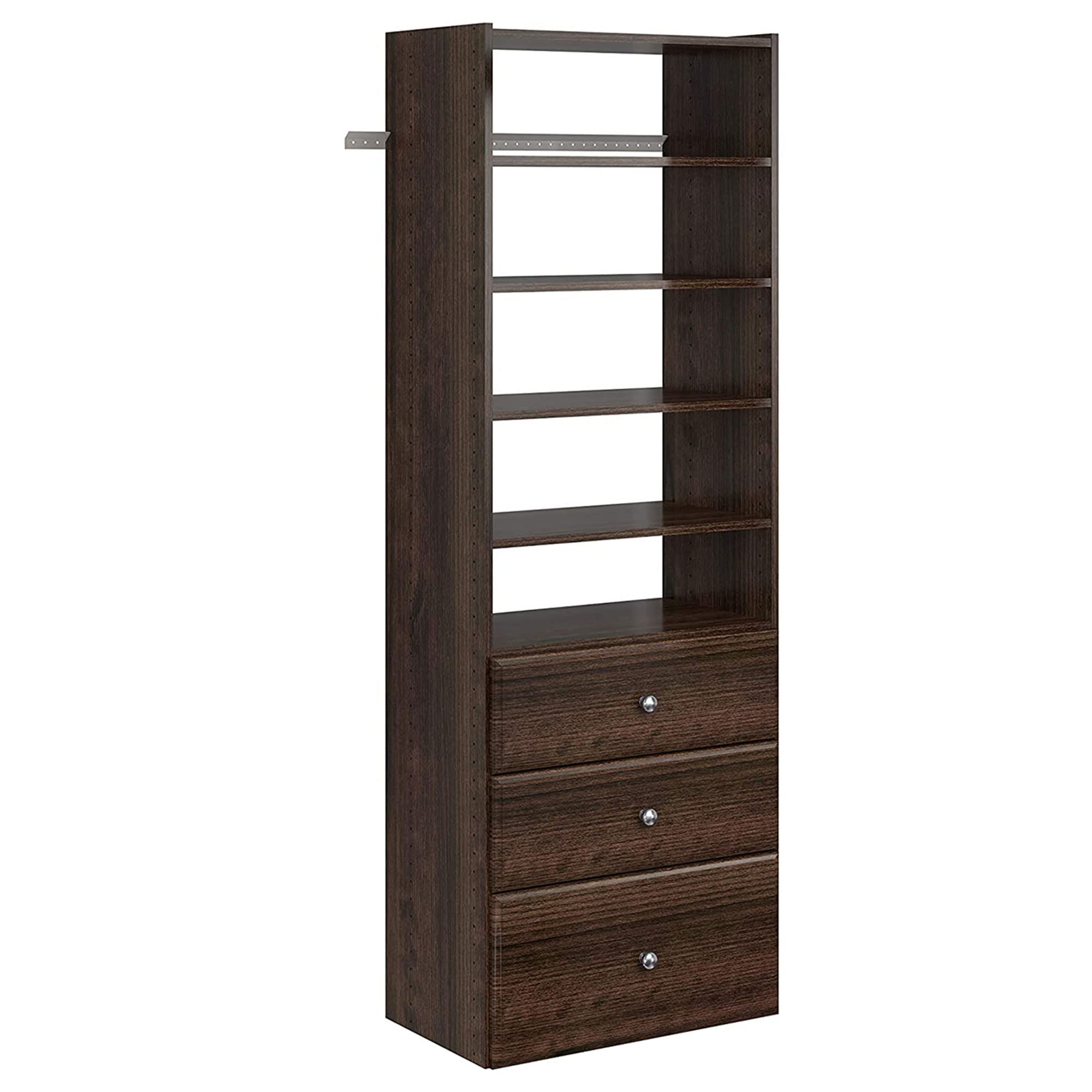 Premium Wall Mounted Closet Organizer System - PH40-TR Space Saving Tower Wardrobe with Shelves & Drawers for Bedroom Storage (Truffle Brown) | Perfect for Small Spaces, Apartment Closets & Home Organization