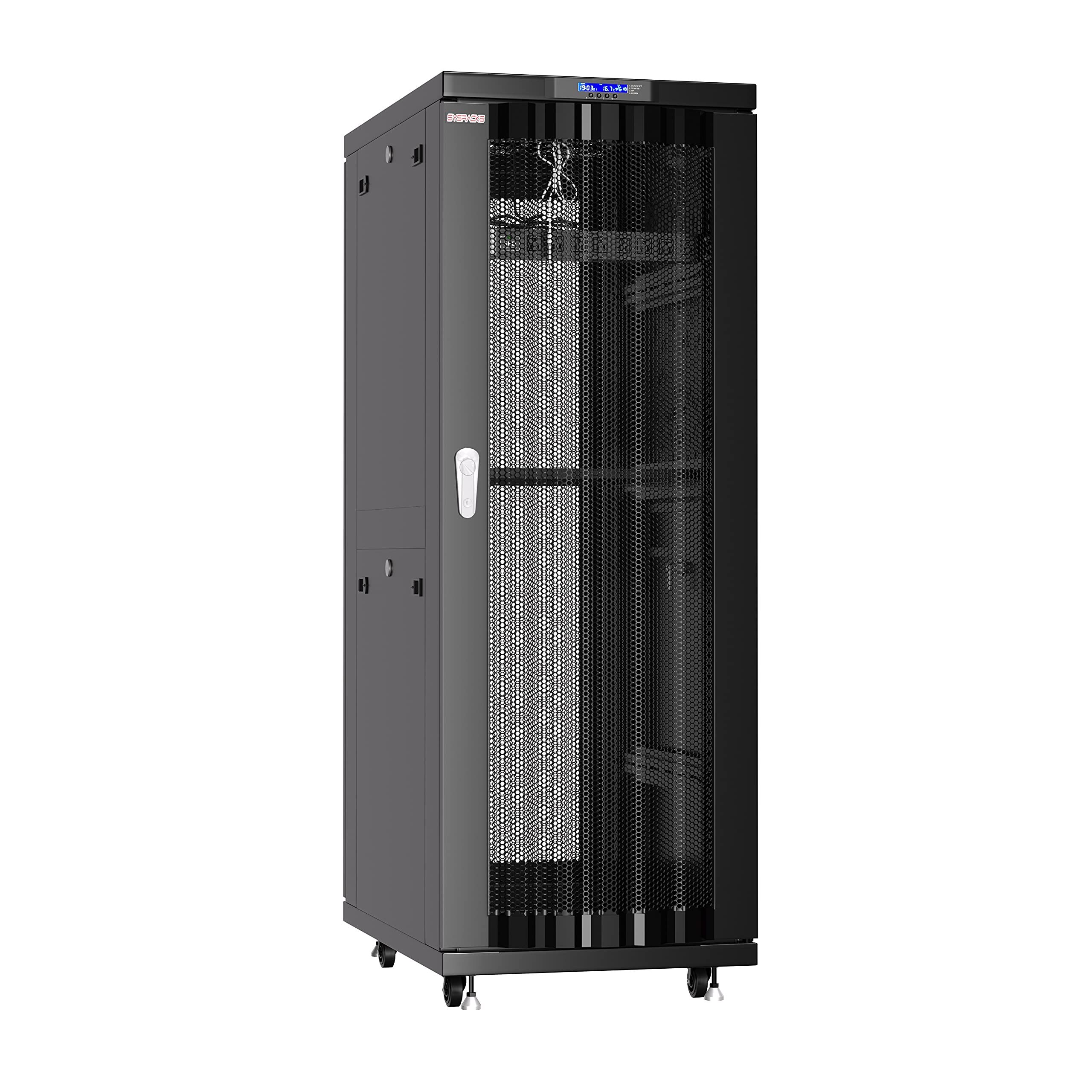 Sysracks 42U Server Rack Cabinet with Locking Doors - Heavy Duty Network Rack for Data Center, Office & Home Use - Includes Caster Levelers, Cooling Fan, Thermostat & PDU - Ideal for Server, AV & Networking Equipment Mounting