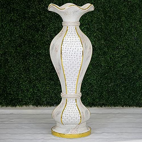 40-Inch White Gold Ceramic Vase with Marble Design & Mirror Mosaic - Elegant Wedding Centerpiece, Party Decor, Home Decoration for Living Room & Reception Hall