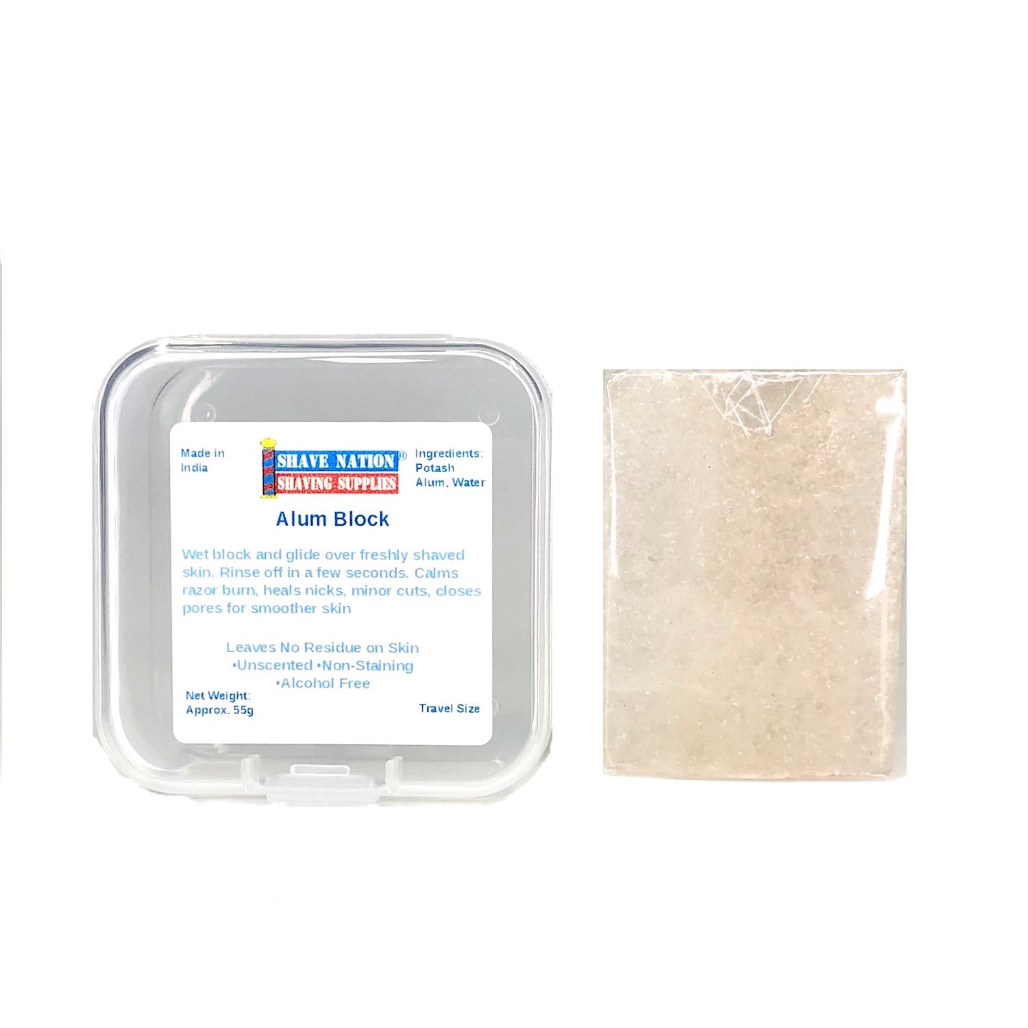 Premium Shave Nation Small Alum Block (55g) with Travel Case - Natural Post-Shave Treatment for Men, Skin Soother & Razor Burn Relief - Perfect for Travel & Daily Grooming Routine