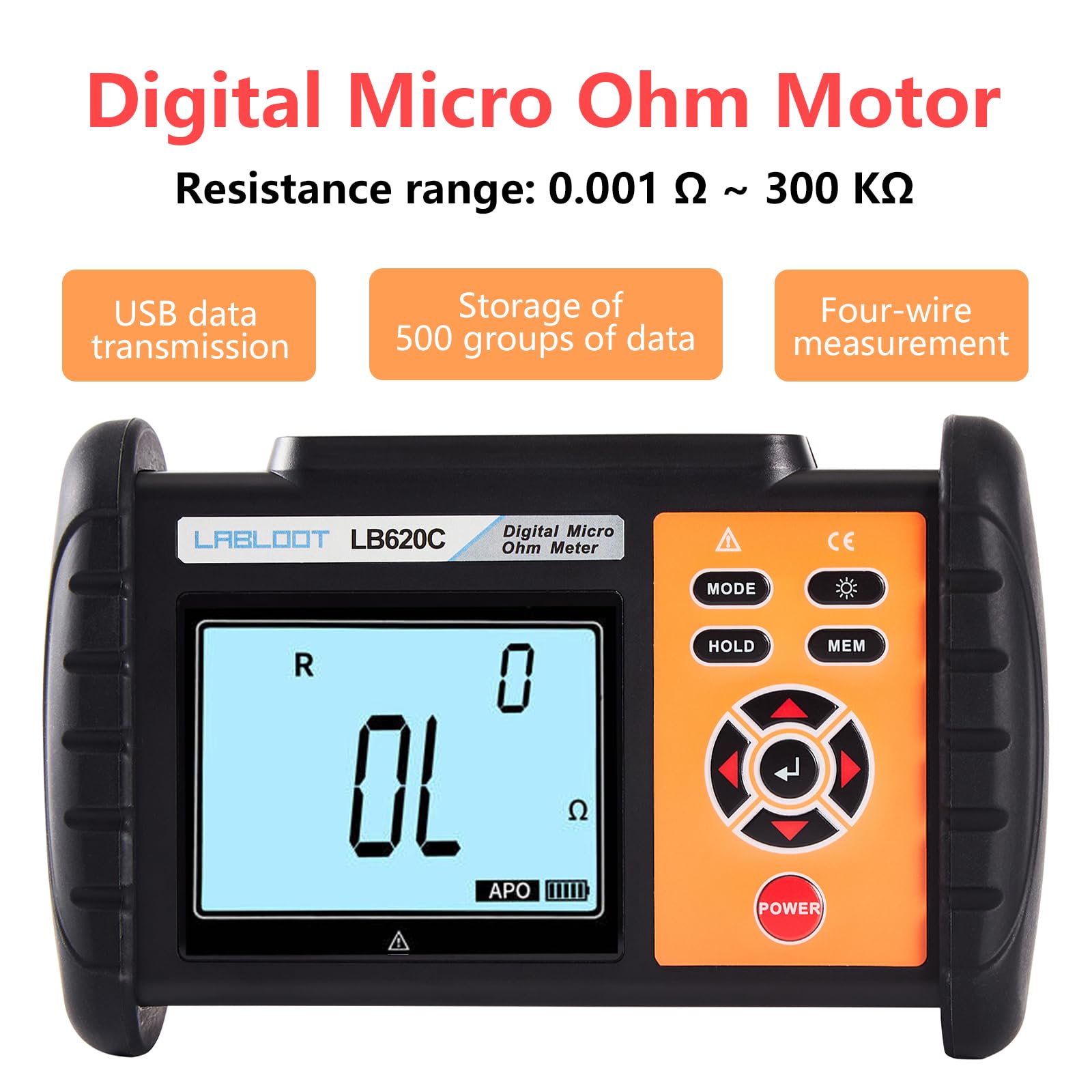 LB620C Digital DC Low Resistance Meter - High Precision Micro Ohmmeter for Equipotential Testing, Motor & Connector Resistance Measurement | Ideal for Electrical Engineering, Industrial Maintenance & Laboratory Use