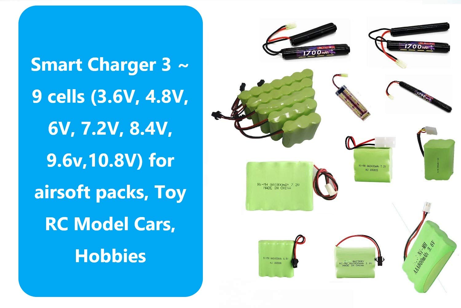 Delta Peak Detection NiMH/NiCd Battery Charger 3.6V-10.8V for Airsoft, RC Cars, Trucks, Air Guns & RC Airplanes - Compatible with Tamiya, JST, T Plug & JR FUTABA Connectors | Perfect for Hobbyists & RC Enthusiasts