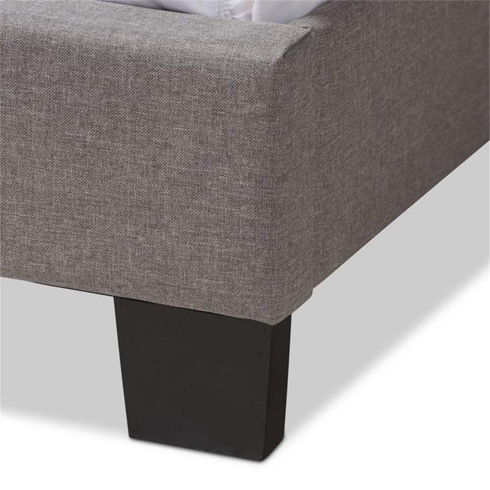 Baxton Studio Odette Nailhead Upholstered King Size Bed Frame in Light Grey - Luxurious Bedroom Furniture for Master Suite Decor