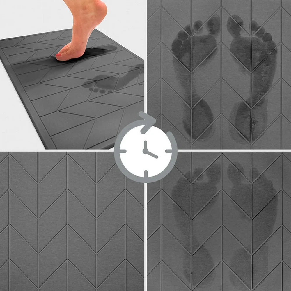 Premium Absorbent Cotton DRI Stone Bath & Kitchen Mat - Charcoal Gray | Non-Slip, Quick-Dry Bathroom Rug & Kitchen Floor Mat for Wet Areas