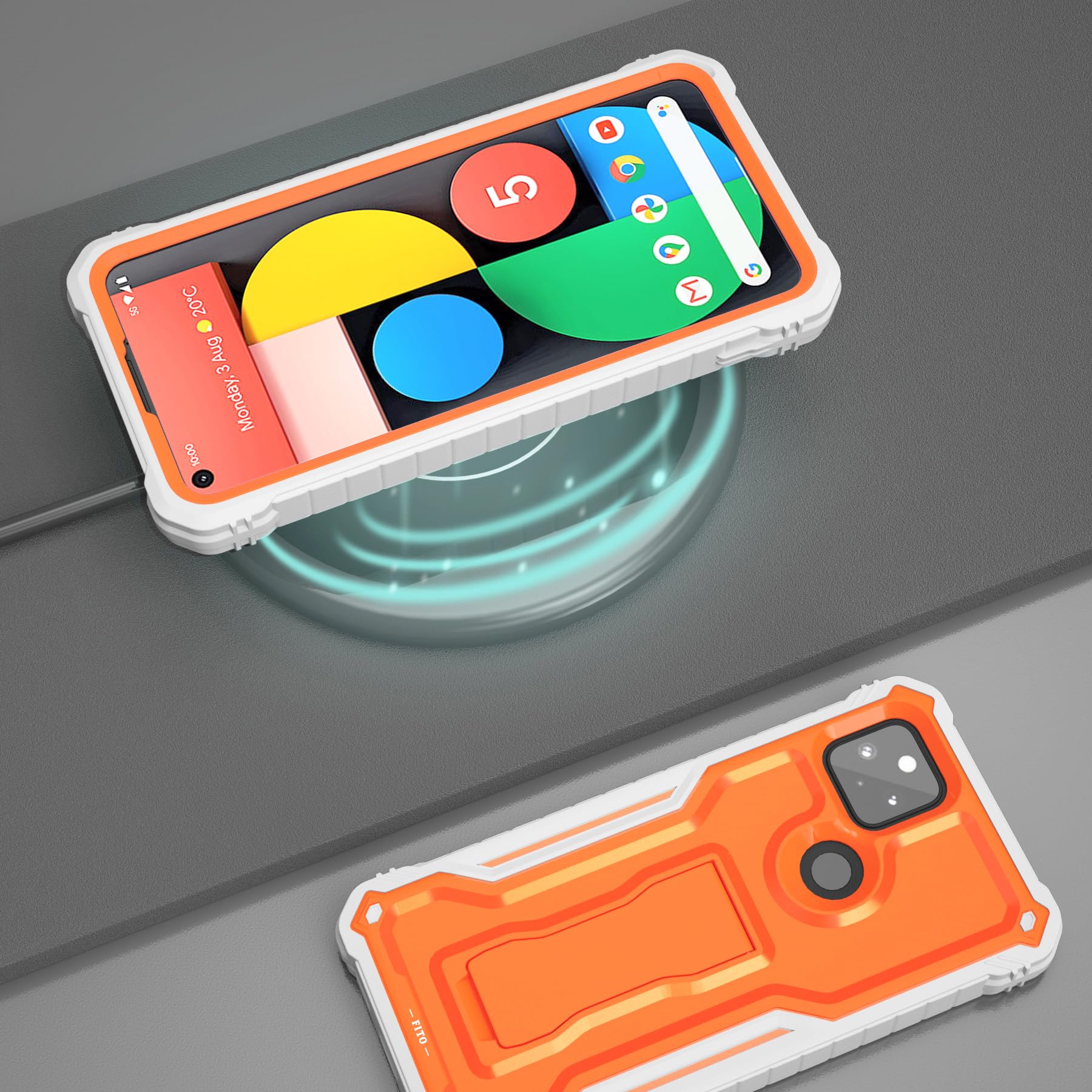 FITO Google Pixel 5A Case - Shockproof Dual Layer with Kickstand & Screen Protector for Outdoor Protection
