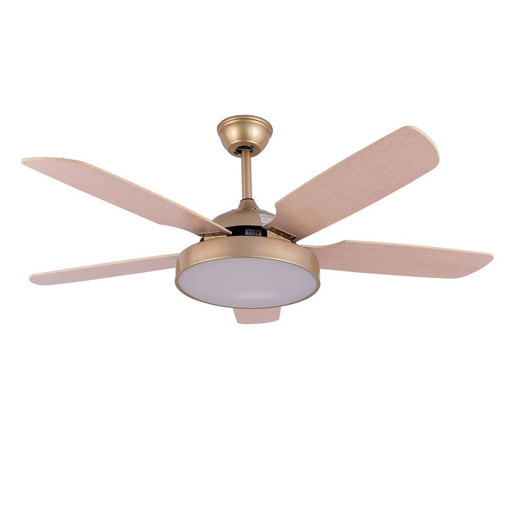 52 Inch Gold Ceiling Fan with Light and Remote Control - 3 Color Changing LED Chandelier, Wood Blades for Indoor/Outdoor Use - Perfect for Living Room, Bedroom, Patio and Covered Porch