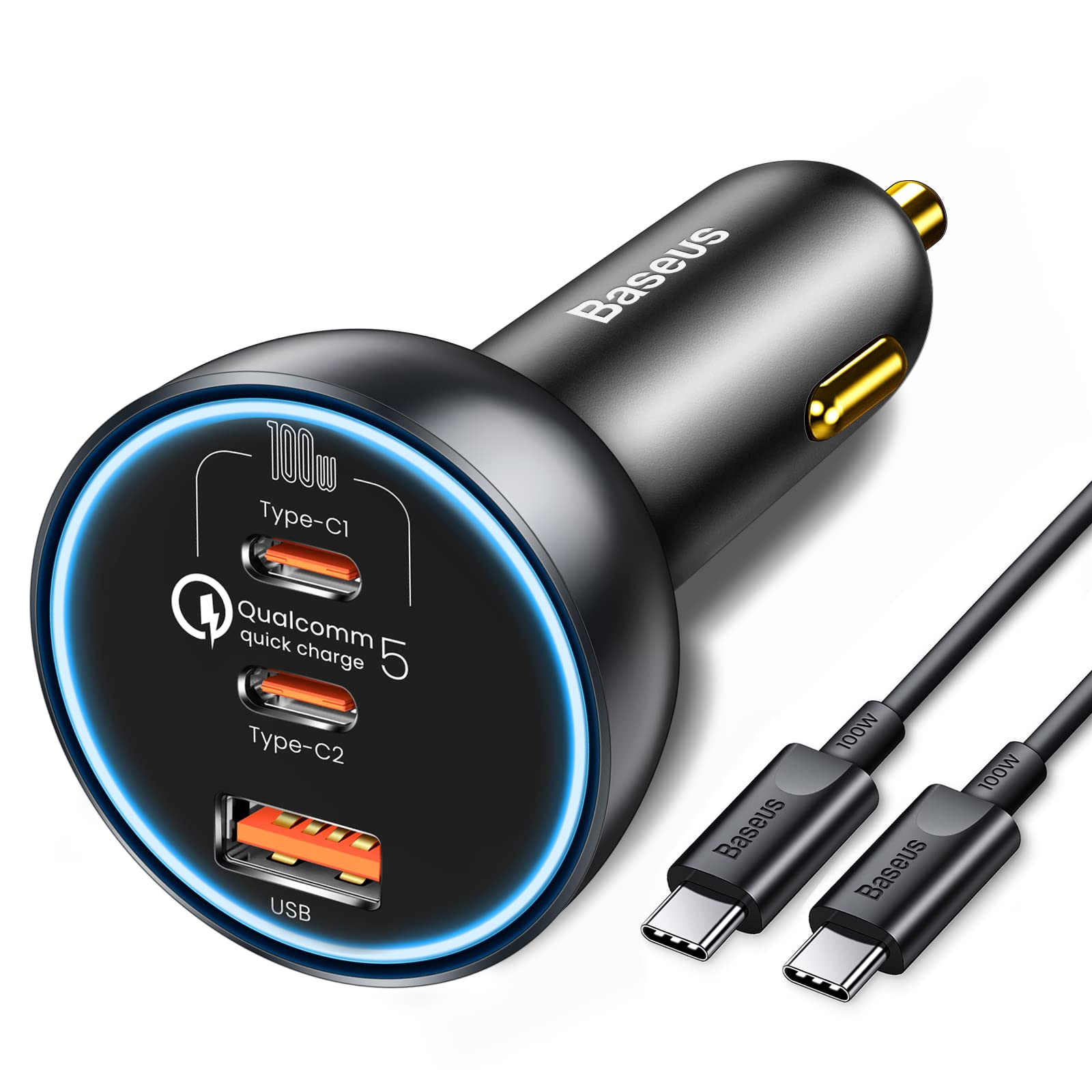 Baseus 160W USB C Car Charger with QC5.0 & PD3.0 - 3 Port Super Fast Charging Adapter for iPhone 15/14/13 Pro, Samsung S22, iPad & MacBook Pro - Perfect for Road Trips & Daily Commute