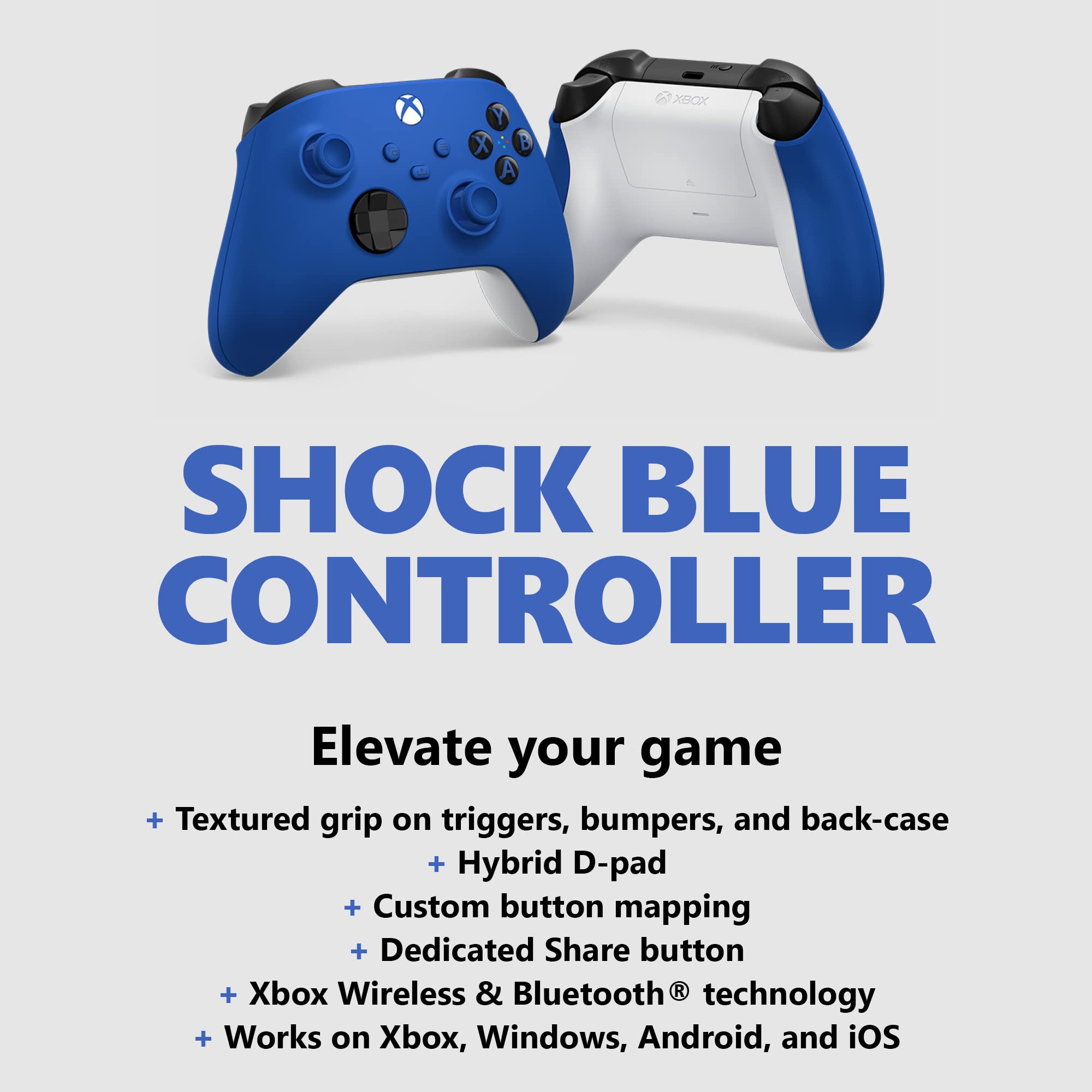 Xbox Core Wireless Controller – Shock Blue (Renewed Premium) | Official Microsoft Licensed | Compatible with Xbox Series X/S & Xbox One | Ergonomic Design for Gaming Comfort | Perfect for Competitive Play & Casual Gaming