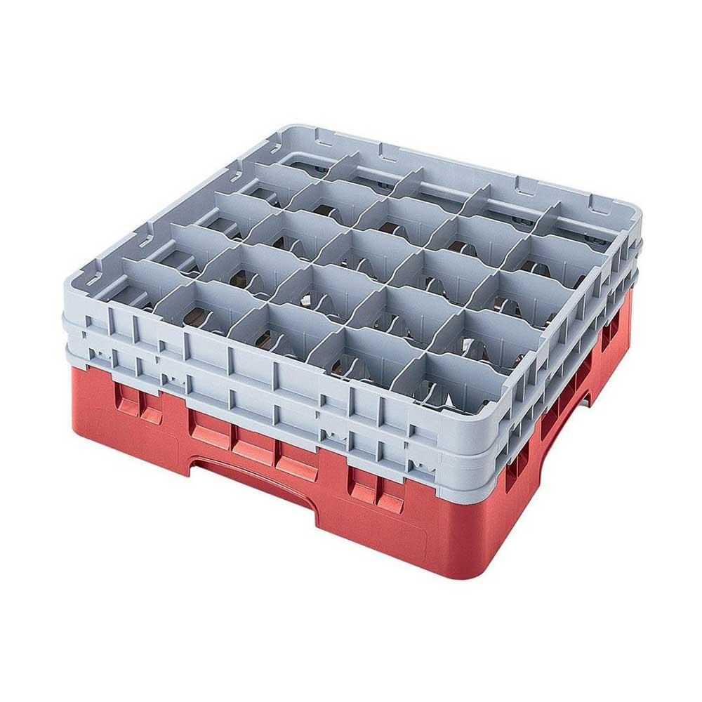 Cambro 25S534163 Full Size Glass Rack with 2 Extenders - 25 Compartment Red Commercial Kitchen Storage for Bars, Restaurants & Catering Services