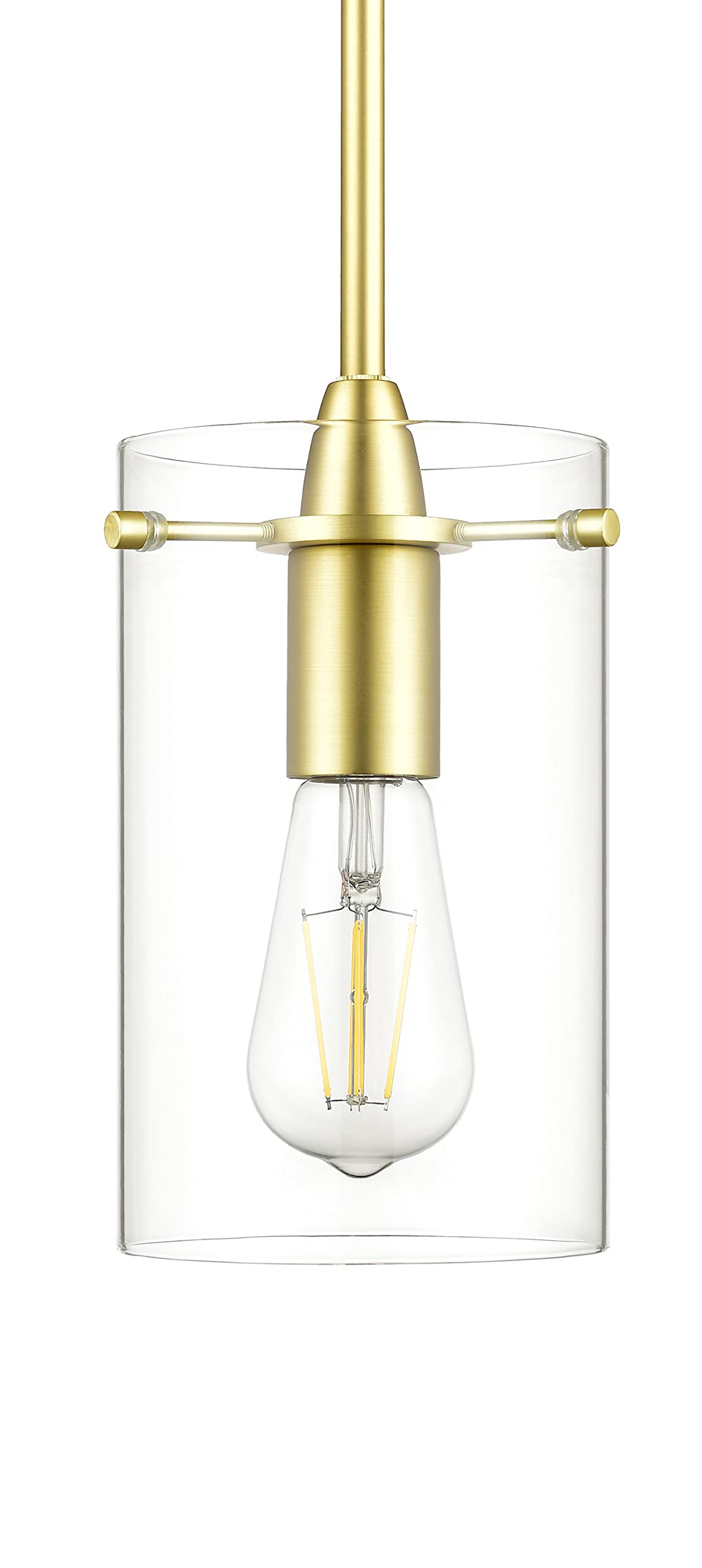 Brass Satin Pendant Light for Kitchen Island - Clear Glass Medium Hanging Fixture | Perfect for Dining Room, Bar, and Home Decor