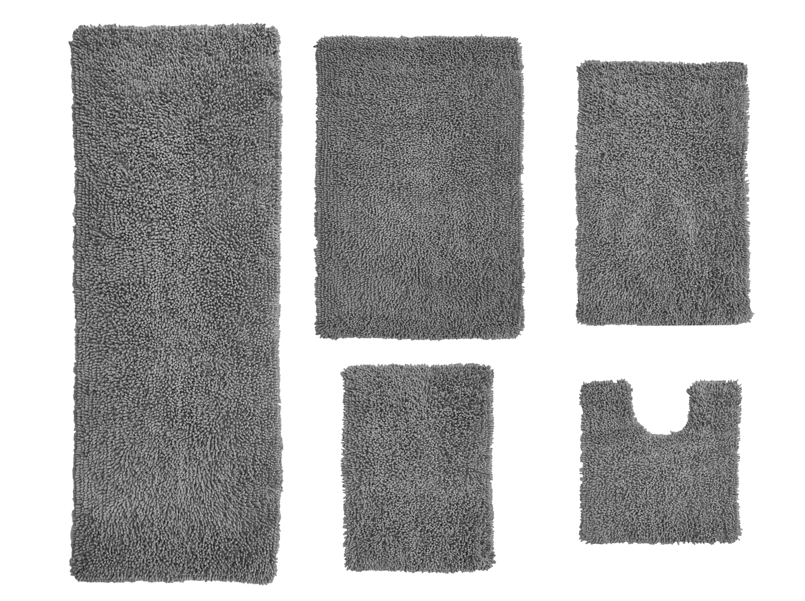 Home Weavers Fantasia 100% Cotton 5-Piece Bath Rug Set - Ultra Soft, Absorbent & Washable Non-Slip Bathroom Mats for Shower, Tub & Vanity Areas - Includes Contour Mat - Perfect for Bathroom, Kitchen & Laundry Room (Gray)