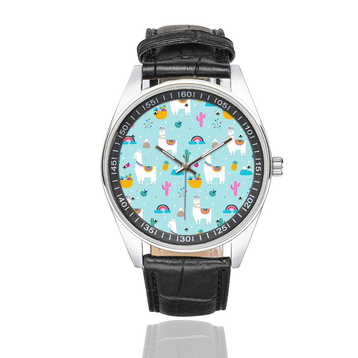 INTERESTPRINT Men's Waterproof Watch with Lion on Rock Design - Black Leather Strap Wristwatch for Outdoor, Sports & Everyday Wear