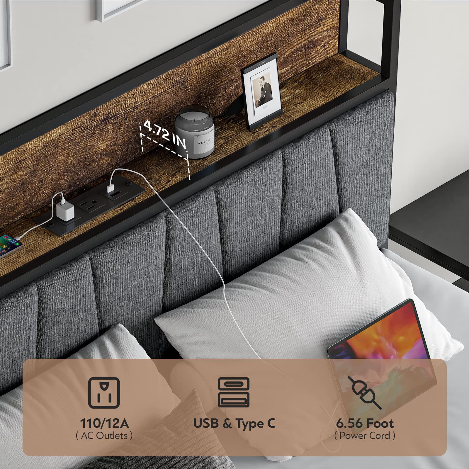 Queen Size Bed Frame with Headboard & Storage Drawers - Heavy Duty Platform Bed with USB Charging Station & LED Lights - No Box Spring Needed - Perfect for Master Bedrooms, Guest Rooms & Small Spaces