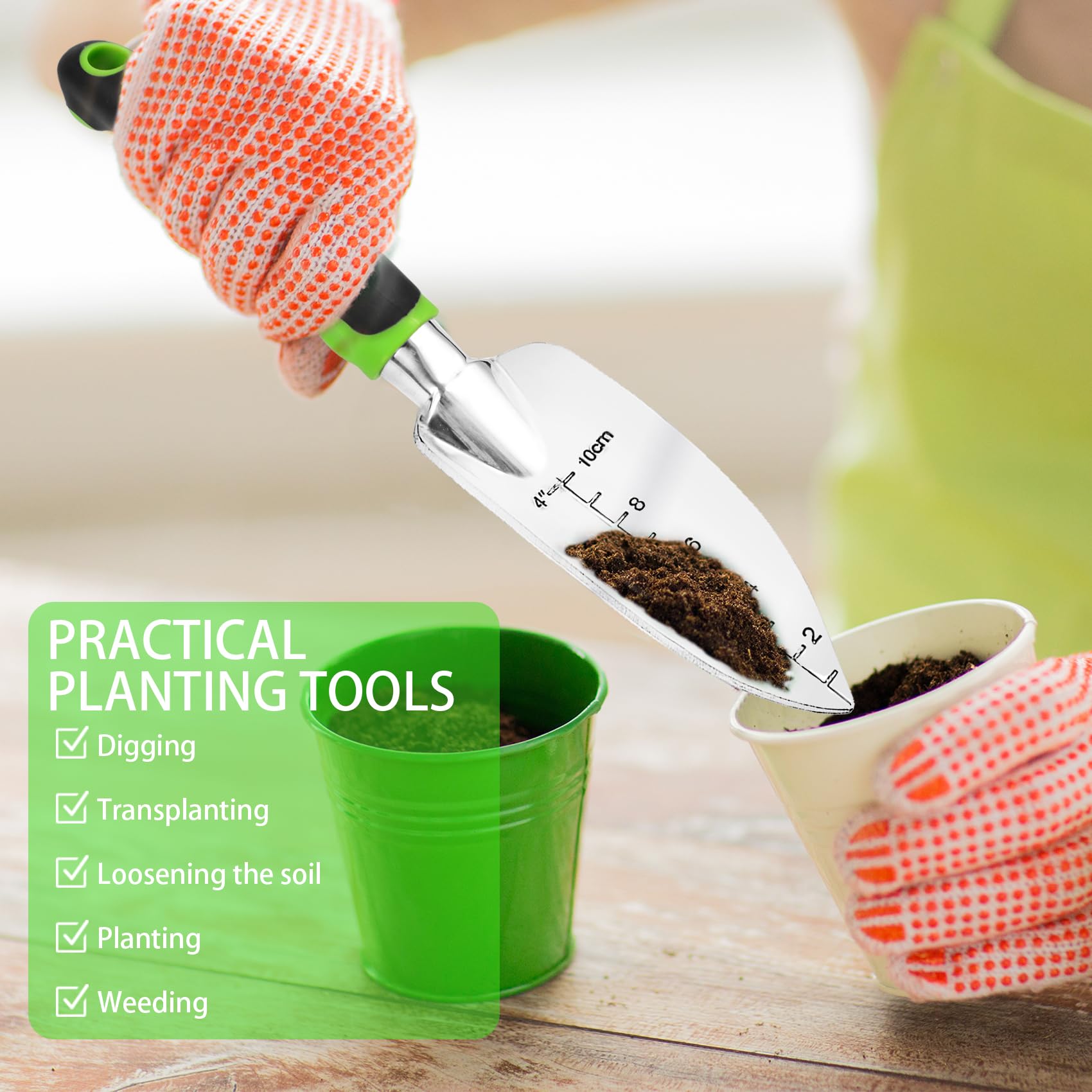 Premium Aluminum Alloy Garden Trowel Set with Ergonomic Rubber Handle - 3-Piece Gardening Hand Shovel Kit for Planting, Weeding & Soil Cultivation | Ideal for Home Gardens, Flower Beds & Vegetable Patches (Green)