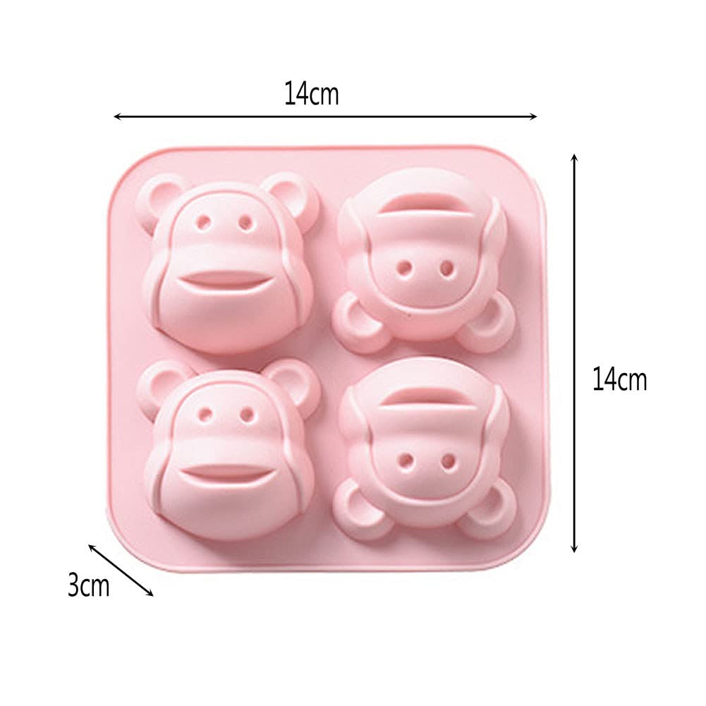 4 Pack Silicone Monkey Soap Molds - Non-Stick Animal Jello & Chocolate Candy Molds for DIY Baking, Cakes, Cookies, Ice Cubes, Fondant, Pudding (Perfect for Kids Birthday Parties & Holiday Treats)
