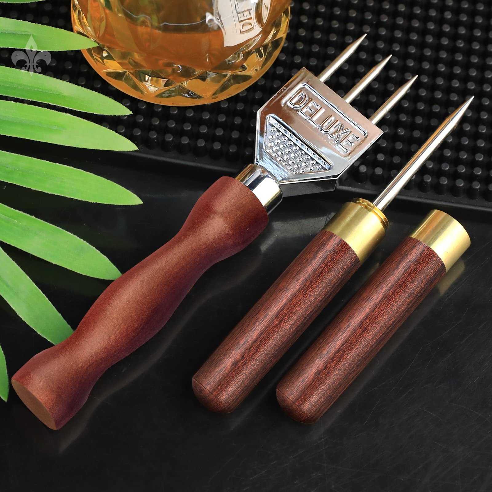 Premium Stainless Steel Ice Pick Set of 2 - Non-Slip Wooden Handle for Easy Grip - Ideal for Kitchen, Bars, Bartenders & Freezer Use - 7.2 Inch Professional Ice Tools for Cocktails & Food Preparation