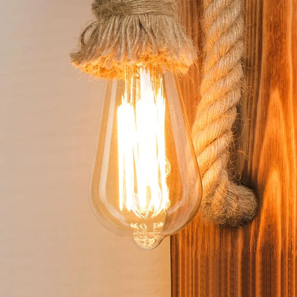Vintage Wooden Rope Industrial Wall Sconce Lights - Rustic Farmhouse Lighting Fixture for Living Room, Bedroom, Patio & Restaurant Decor